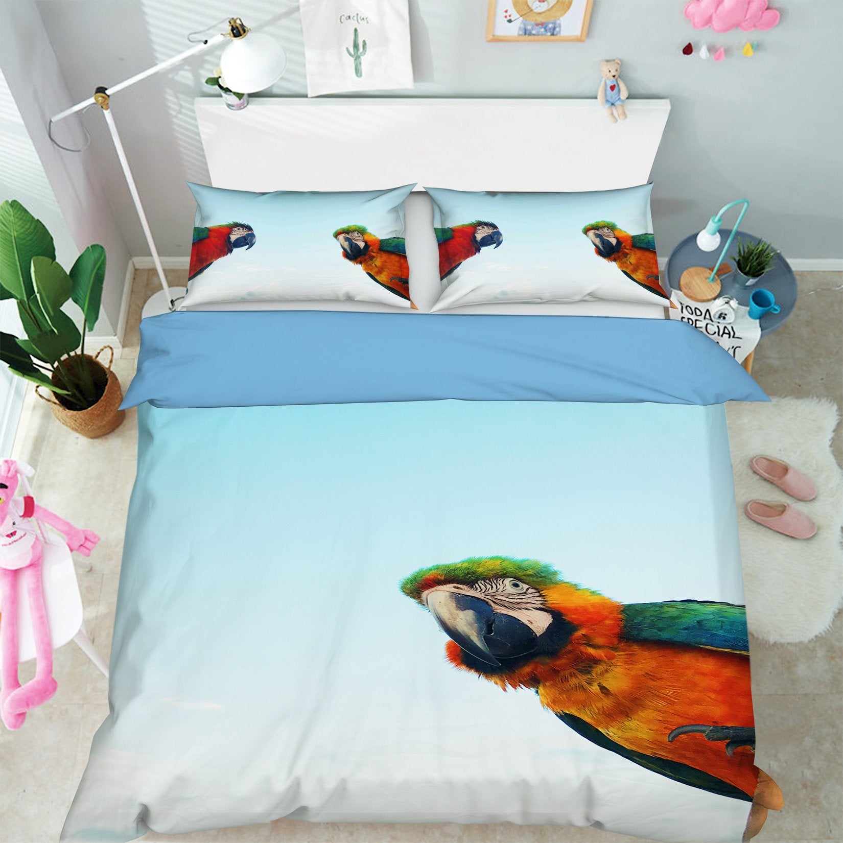 3D Blue Sky Parrot 1902 Bed Pillowcases Quilt Quiet Covers AJ Creativity Home 