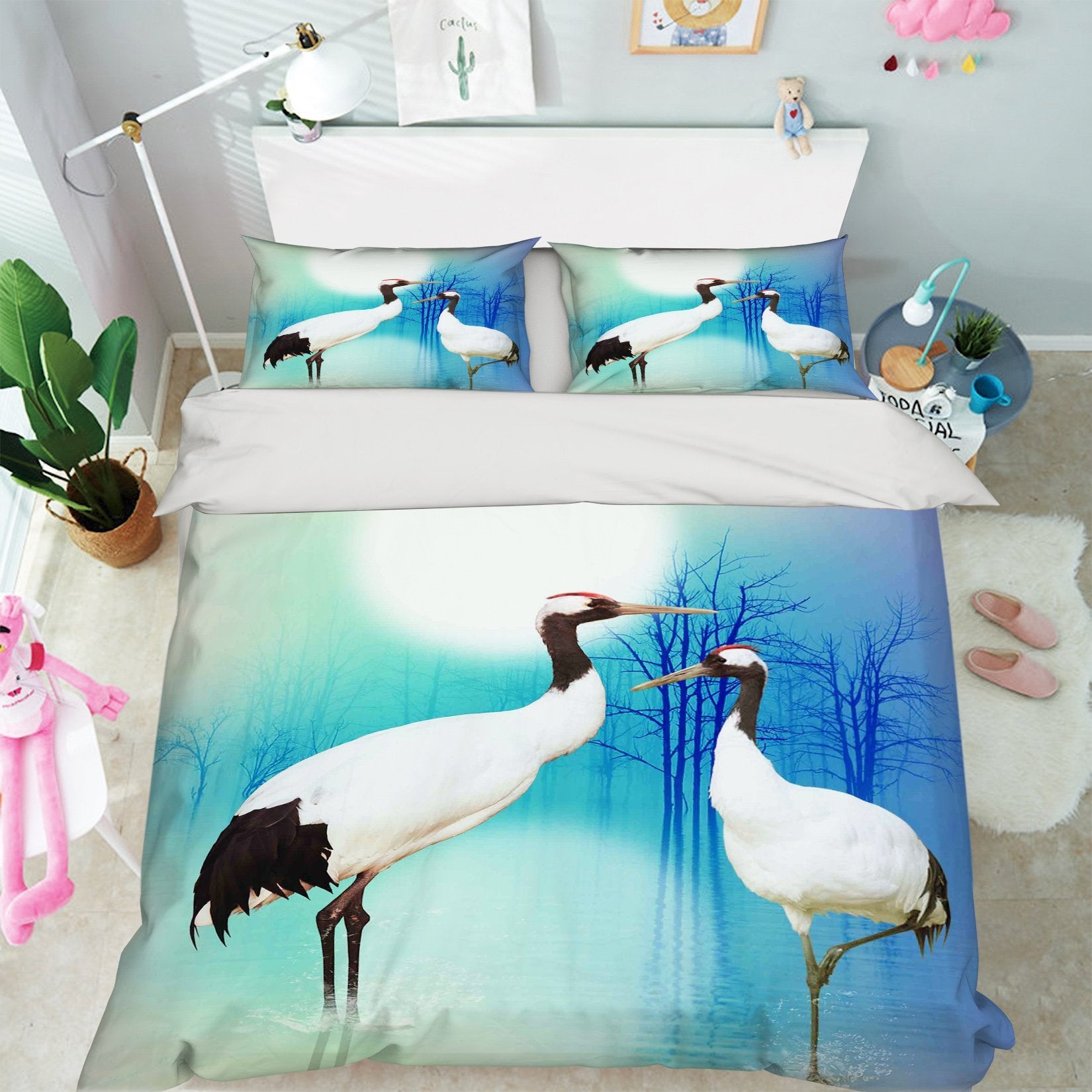 3D Lake Crane 243 Bed Pillowcases Quilt Wallpaper AJ Wallpaper 