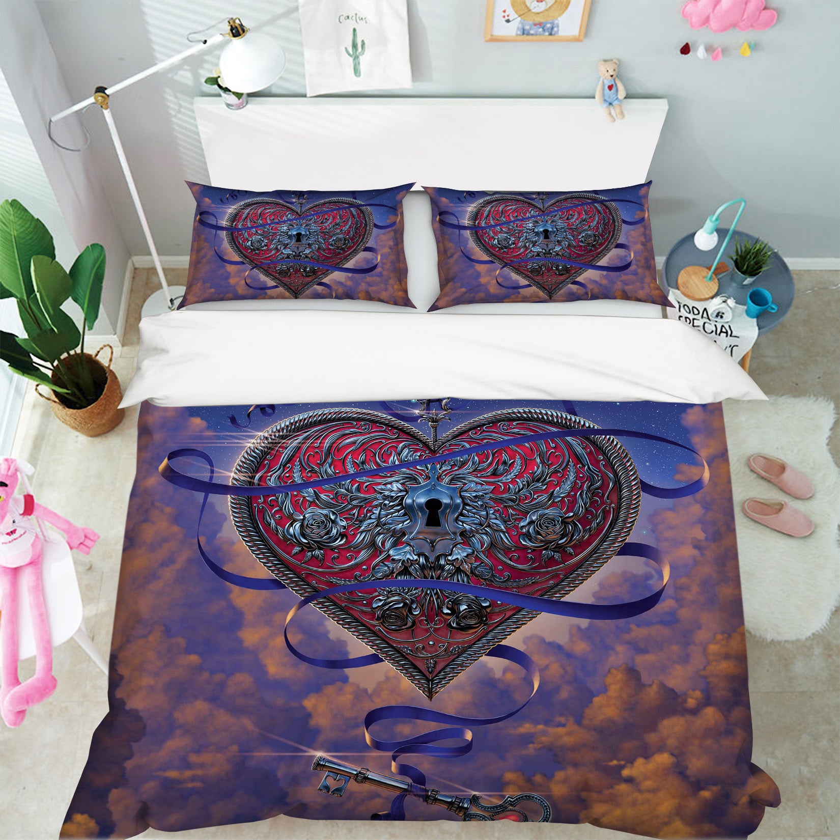 3D Heart And Key 049 Bed Pillowcases Quilt Exclusive Designer Vincent