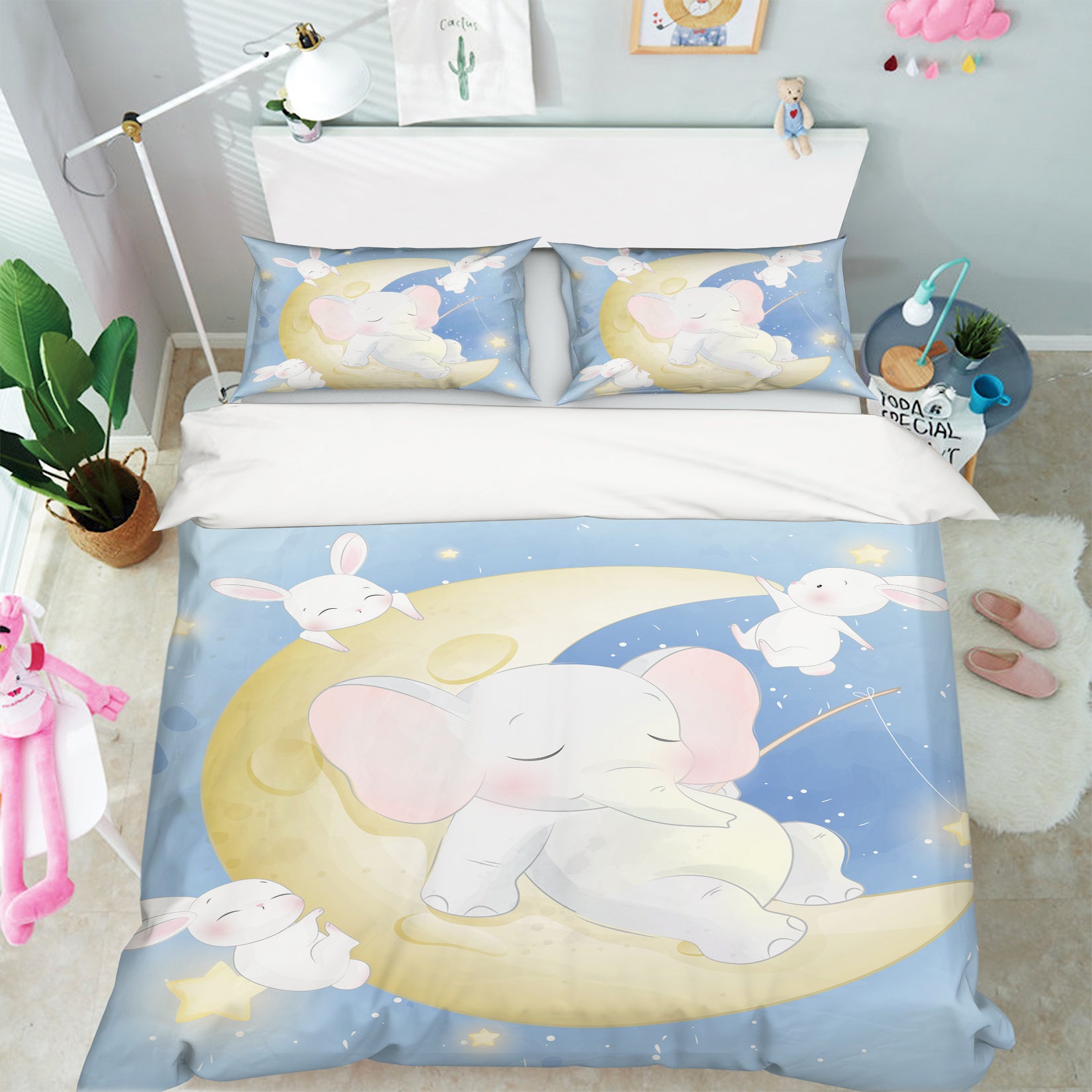 3D Moon Elephant 67044 Bed Pillowcases Quilt