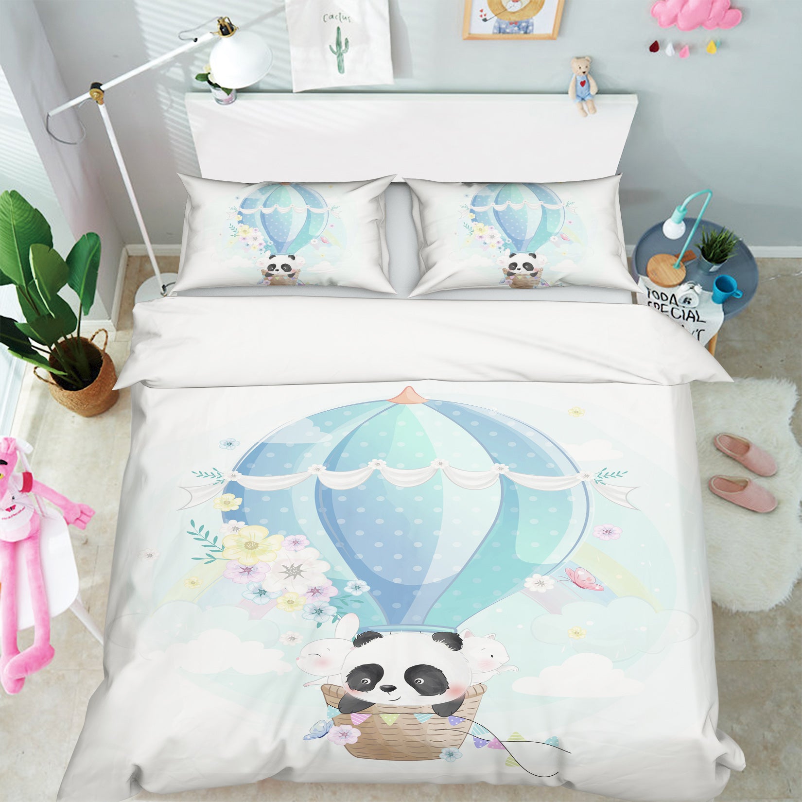 3D Hot Air Balloon Panda 64016 Bed Pillowcases Quilt