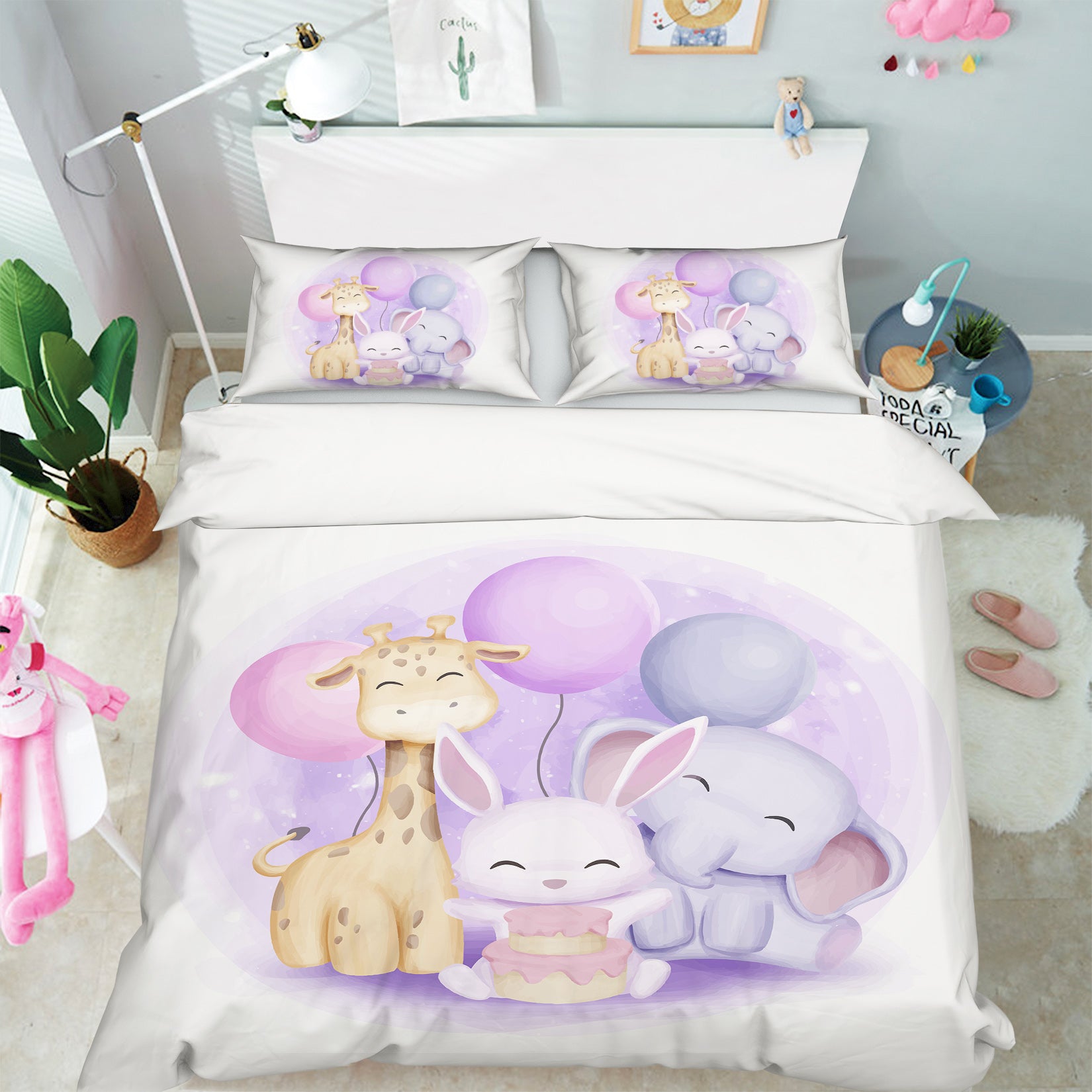 3D Giraffe Rabbit Elephant 67015 Bed Pillowcases Quilt