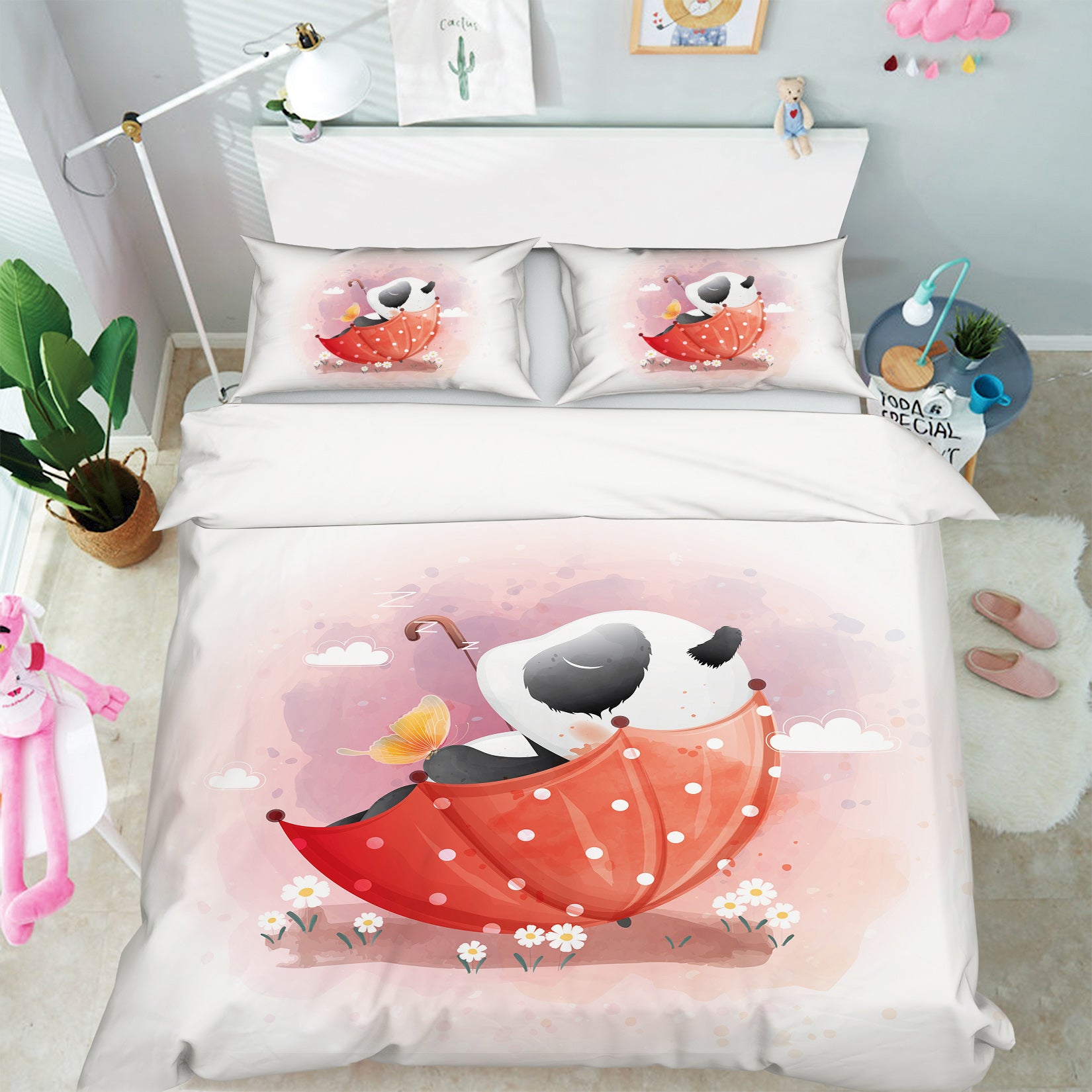 3D Red Umbrella Panda 63226 Bed Pillowcases Quilt