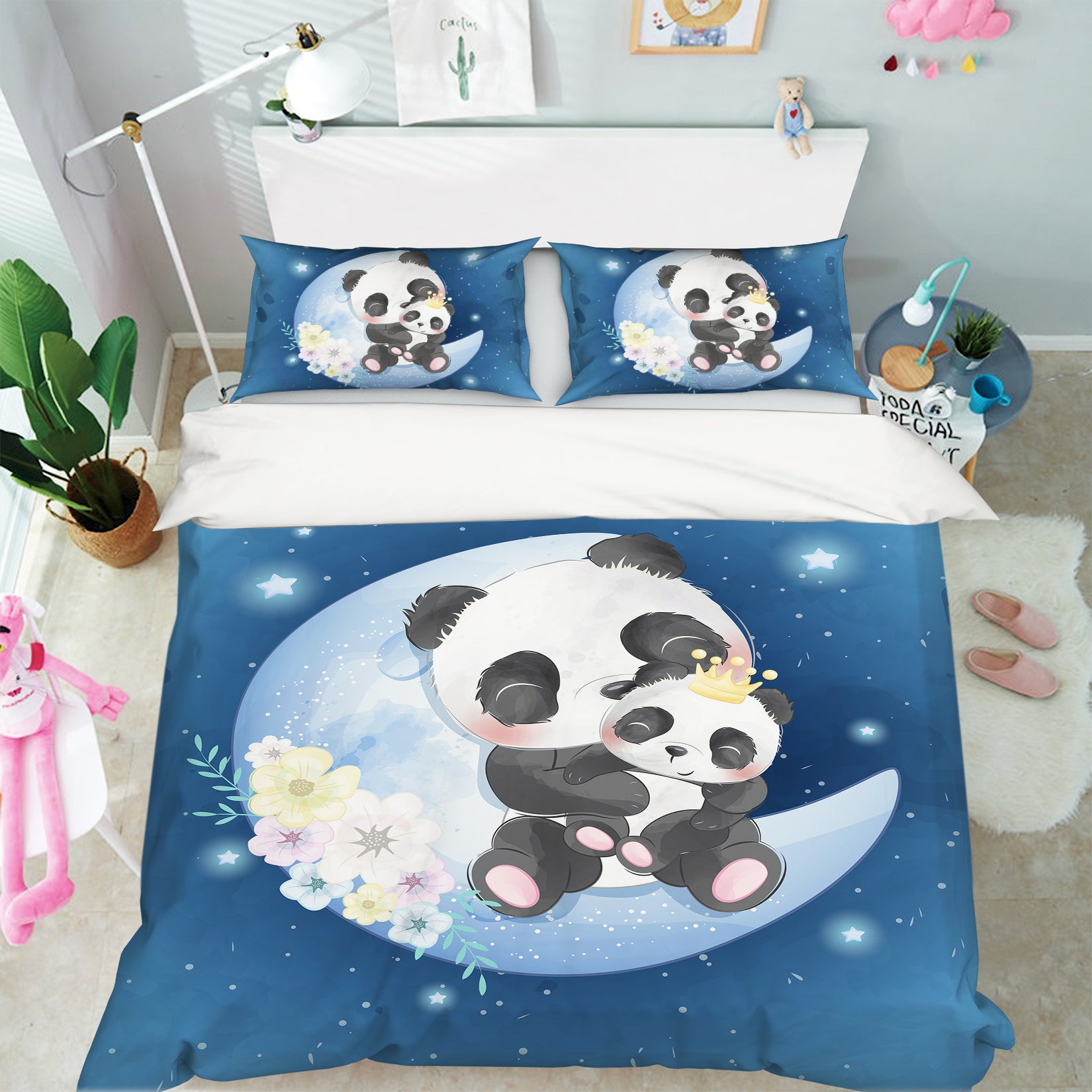 3D Blue Moon Panda 64021 Bed Pillowcases Quilt