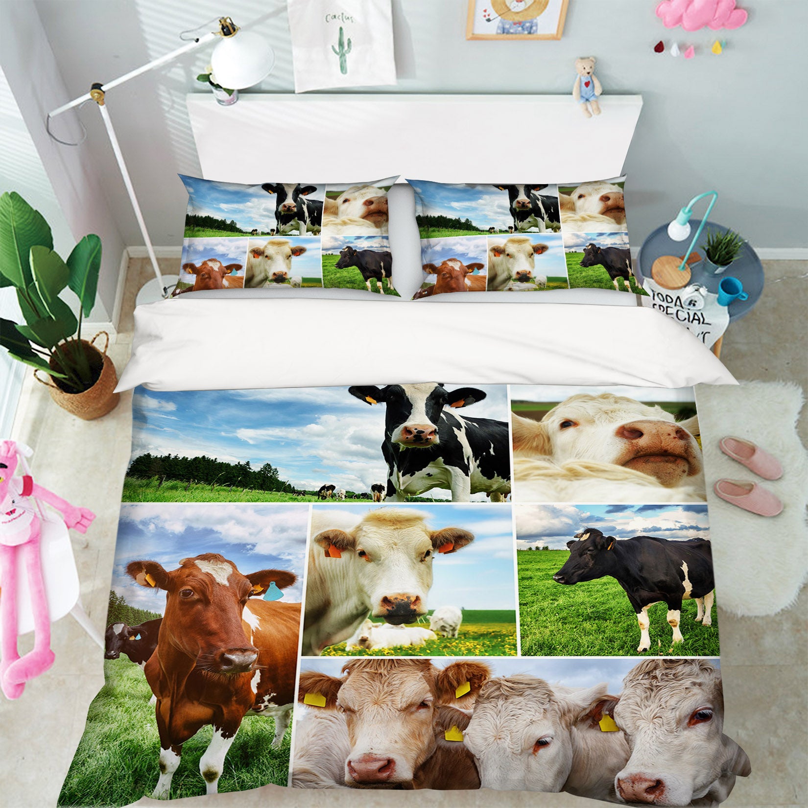 3D Farm Cow 042 Bed Pillowcases Quilt