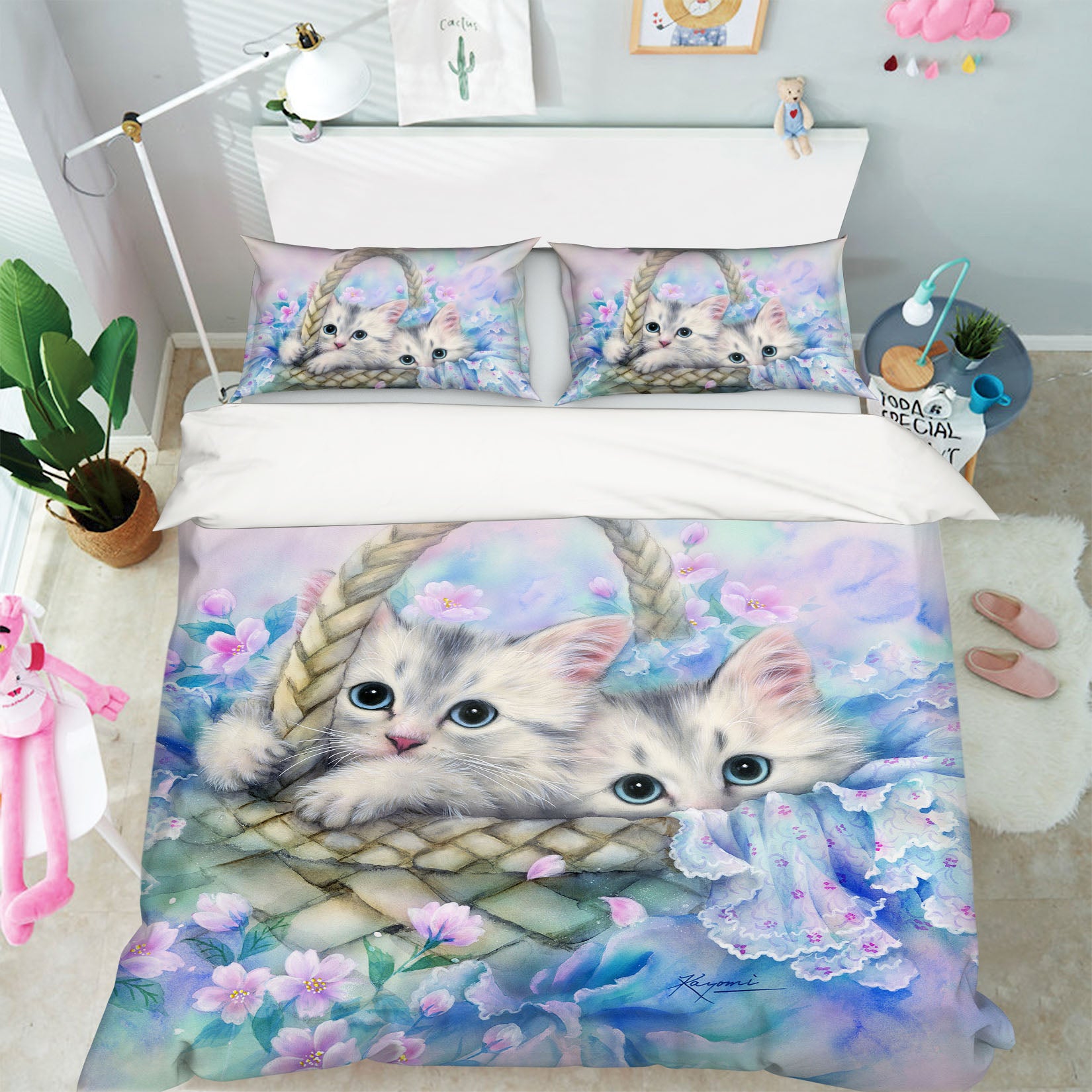 3D Flower Basket Cat 5810 Kayomi Harai Bedding Bed Pillowcases Quilt Cover Duvet Cover