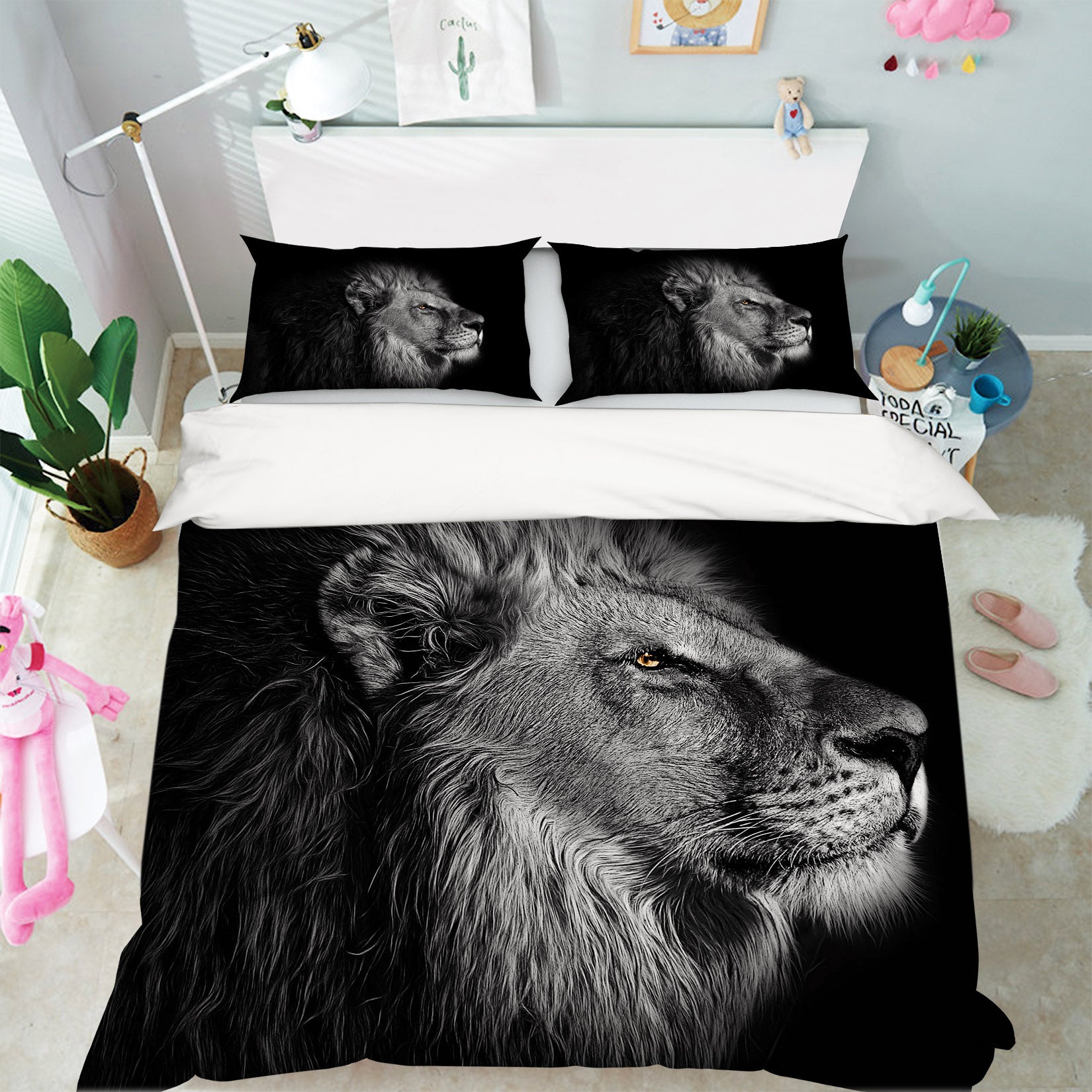 3D Silent Lion 1952 Bed Pillowcases Quilt