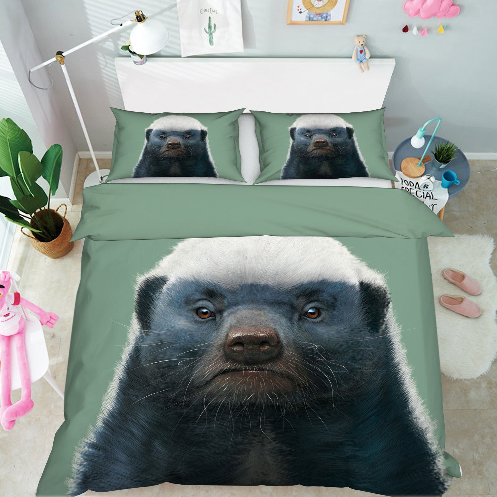 3D Honey Badger Portrait 051 Bed Pillowcases Quilt Exclusive Designer Vincent