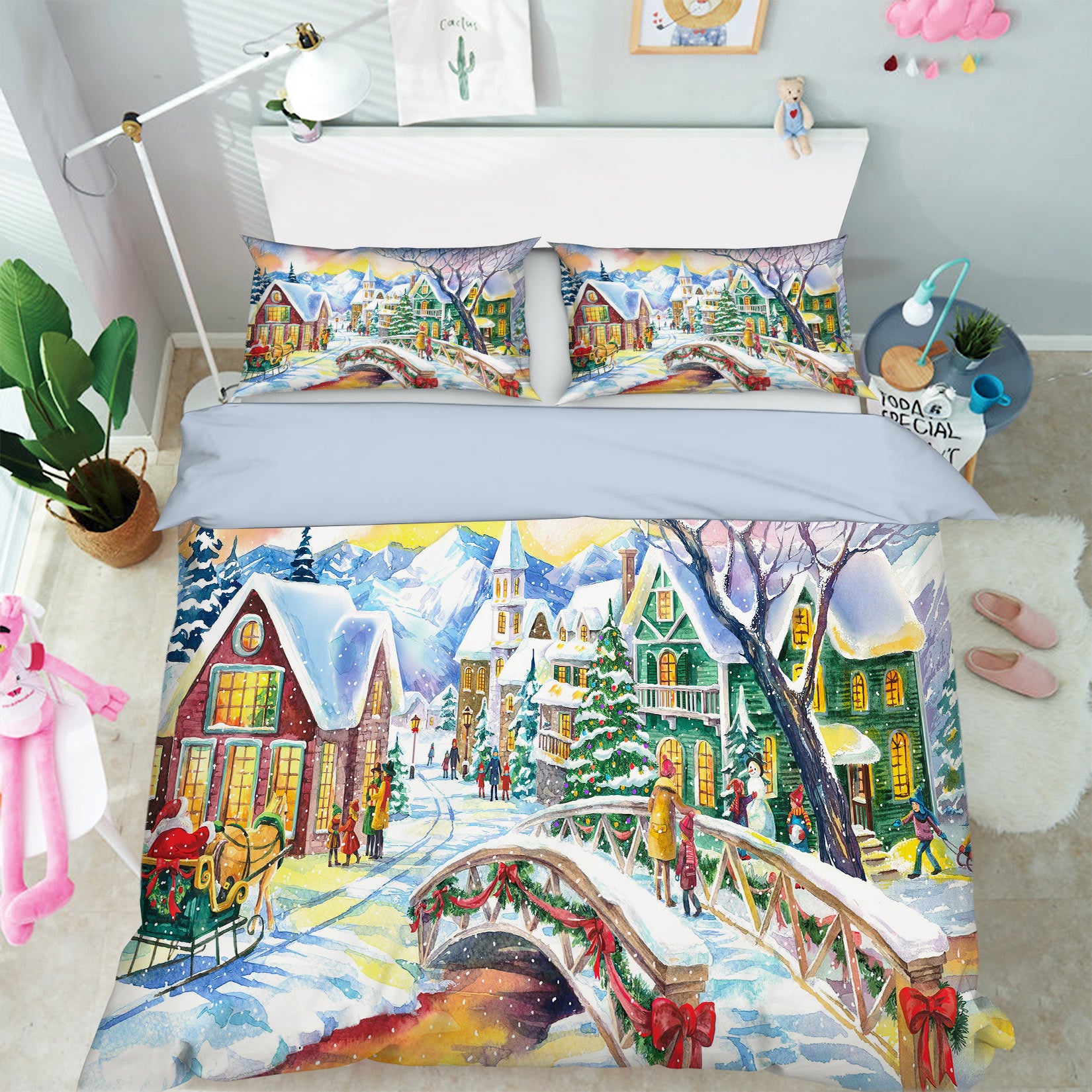 3D Snow House 52183 Christmas Quilt Duvet Cover Xmas Bed Pillowcases