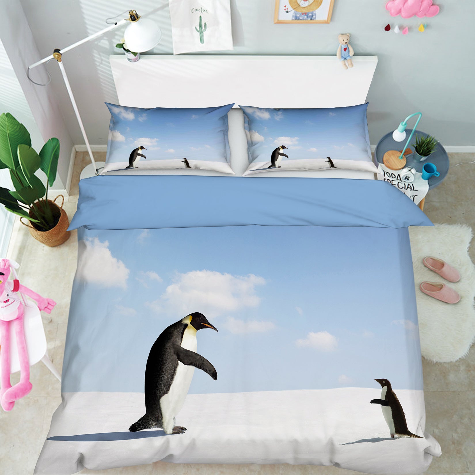 3D Snow Penguin 144 Bed Pillowcases Quilt