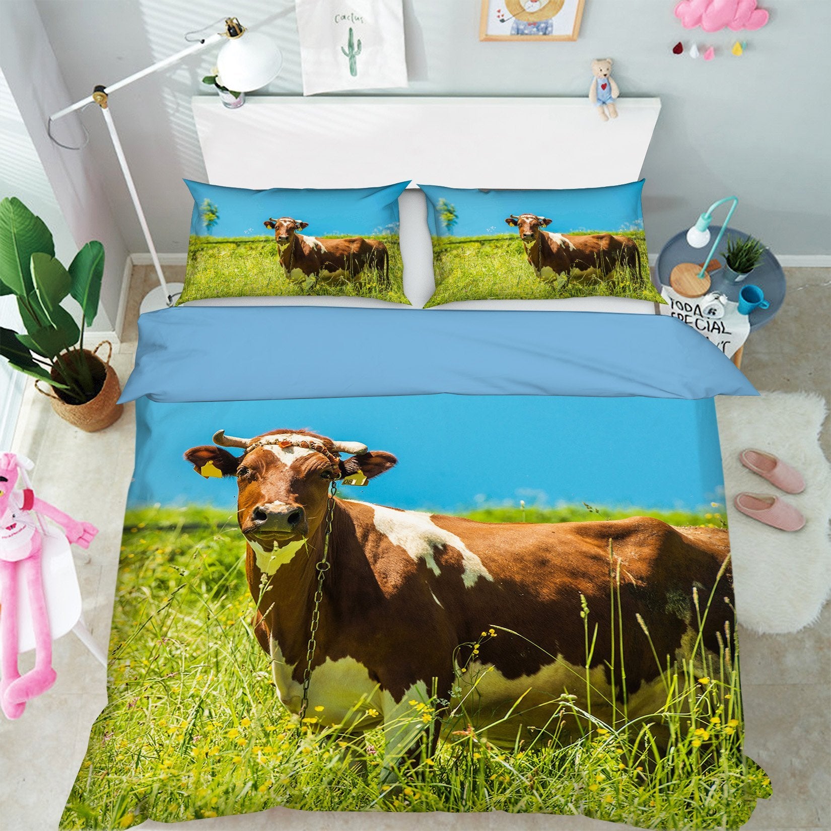 3D Brown Cow 1898 Bed Pillowcases Quilt Quiet Covers AJ Creativity Home 