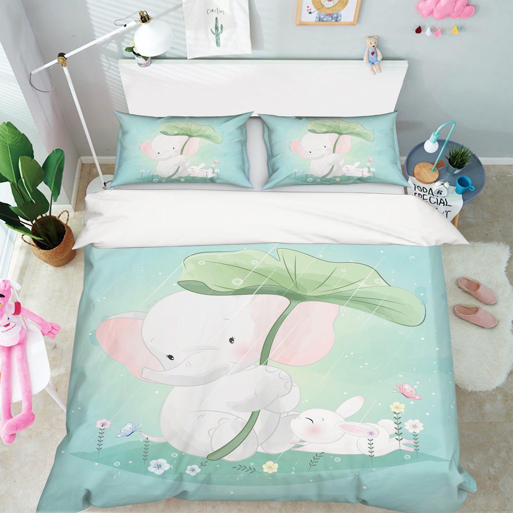 3D Rabbit Lotus 63229 Bed Pillowcases Quilt