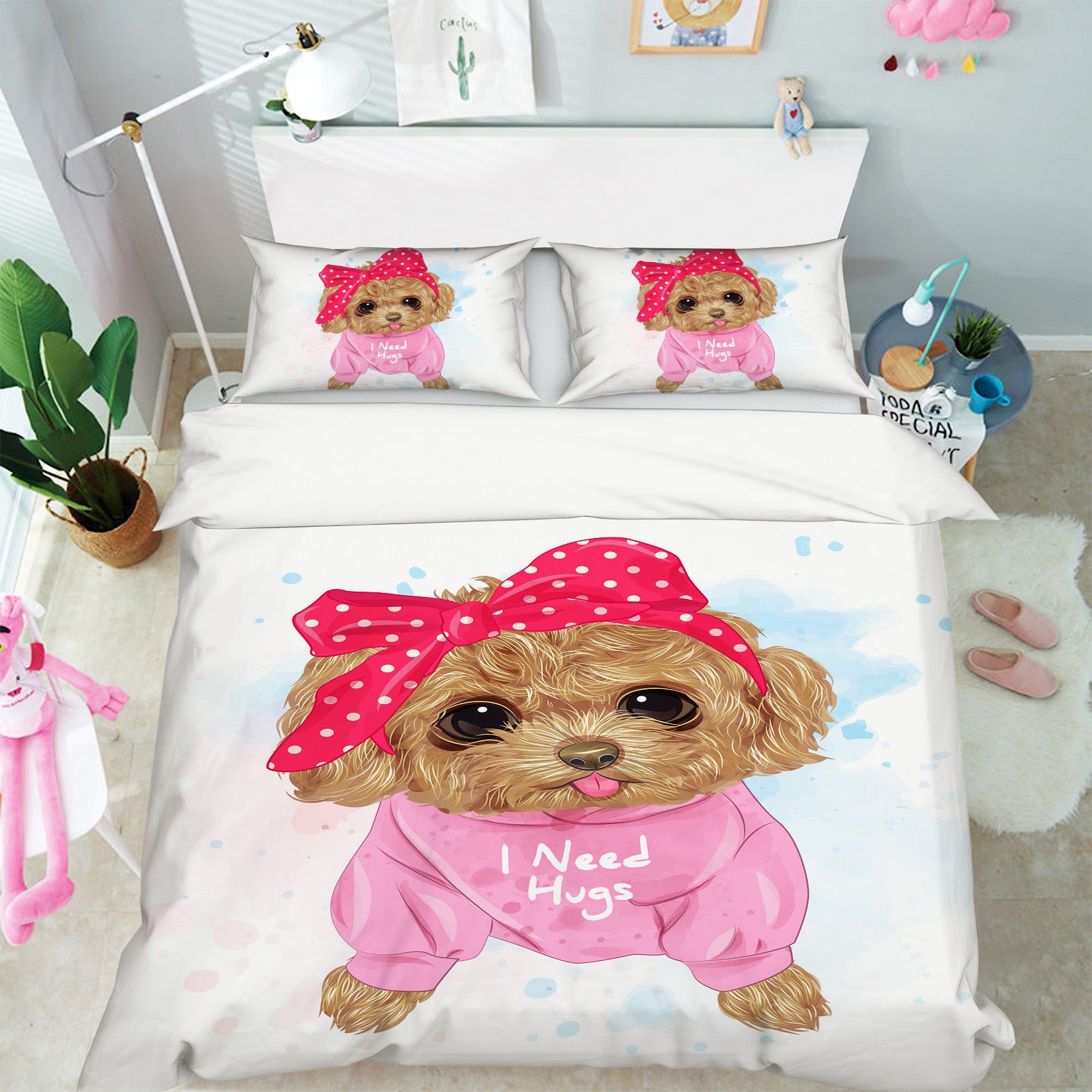 3D Teddy Dog 67012 Bed Pillowcases Quilt