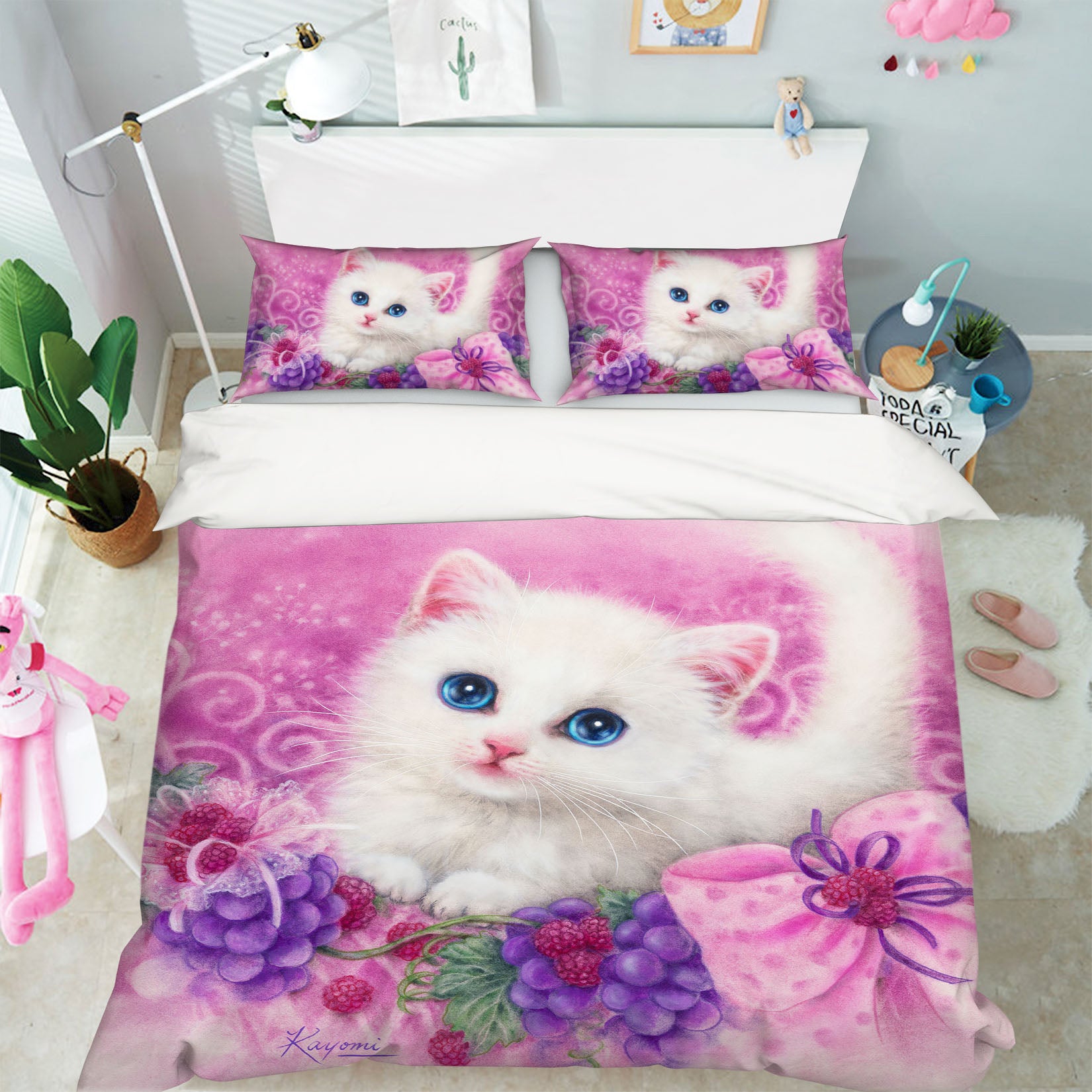 3D Grape White Cat 5863 Kayomi Harai Bedding Bed Pillowcases Quilt Cover Duvet Cover