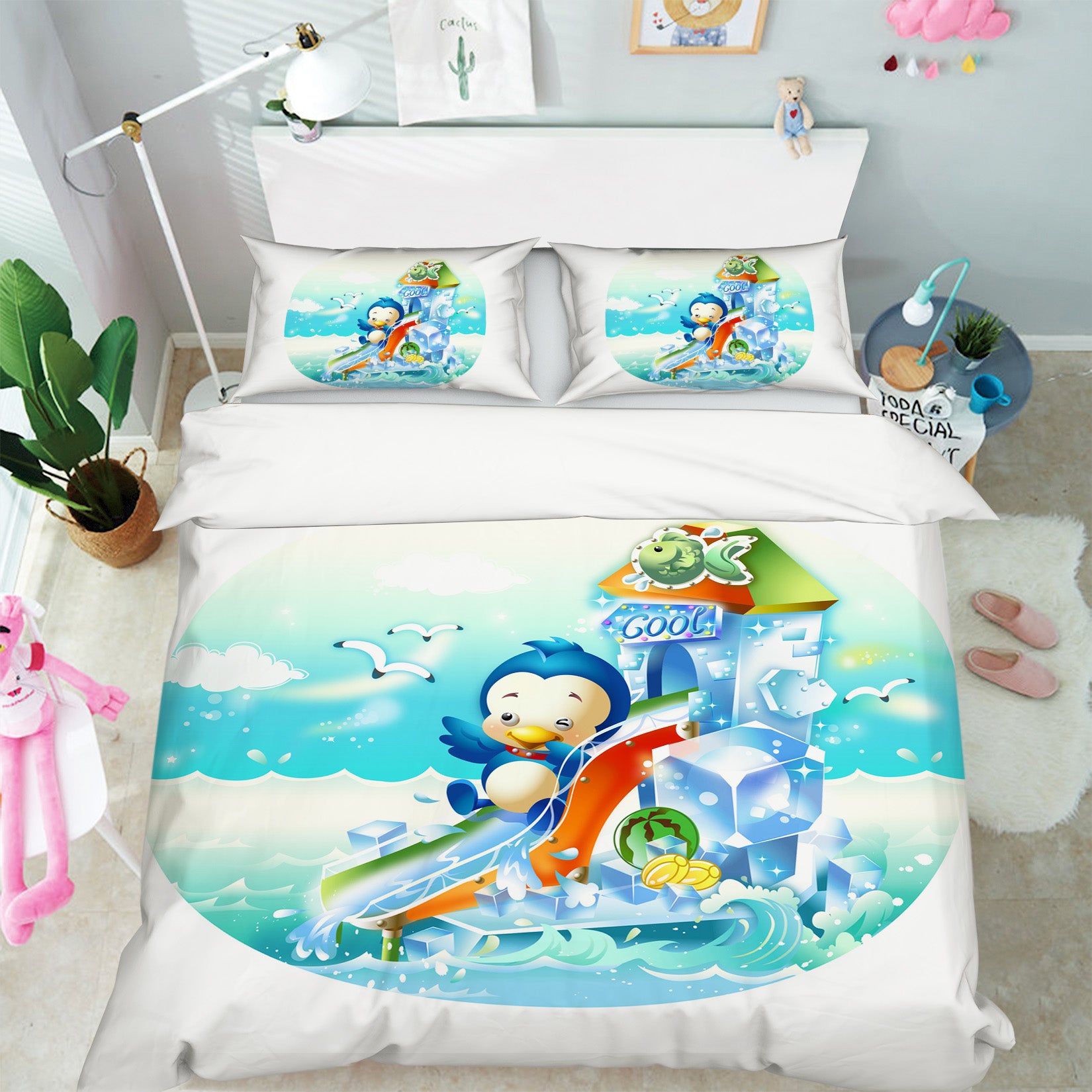 3D Penguin Slide 67019 Bed Pillowcases Quilt