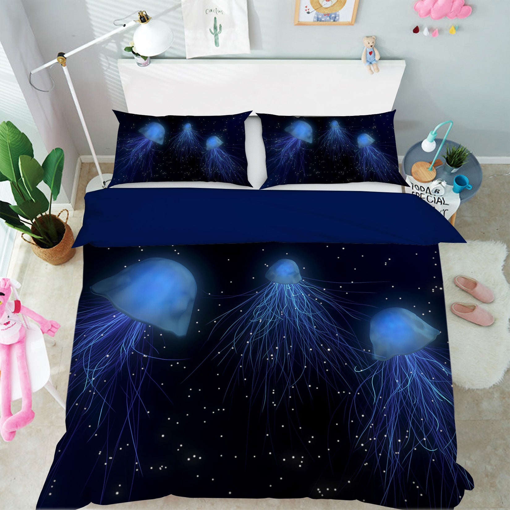 3D Blue Jellyfish 072 Bed Pillowcases Quilt