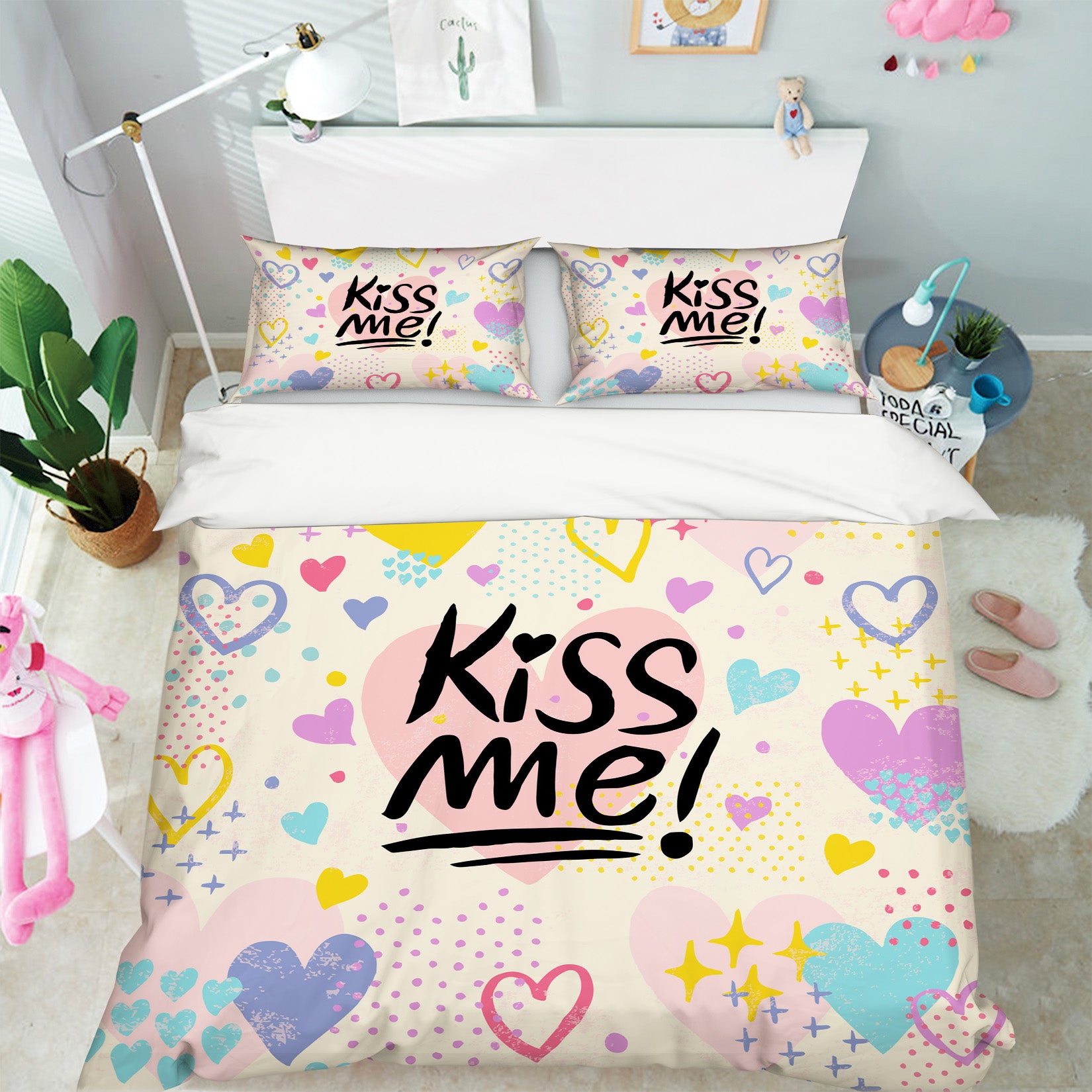 3D Color Heart Kiss 67049 Bed Pillowcases Quilt