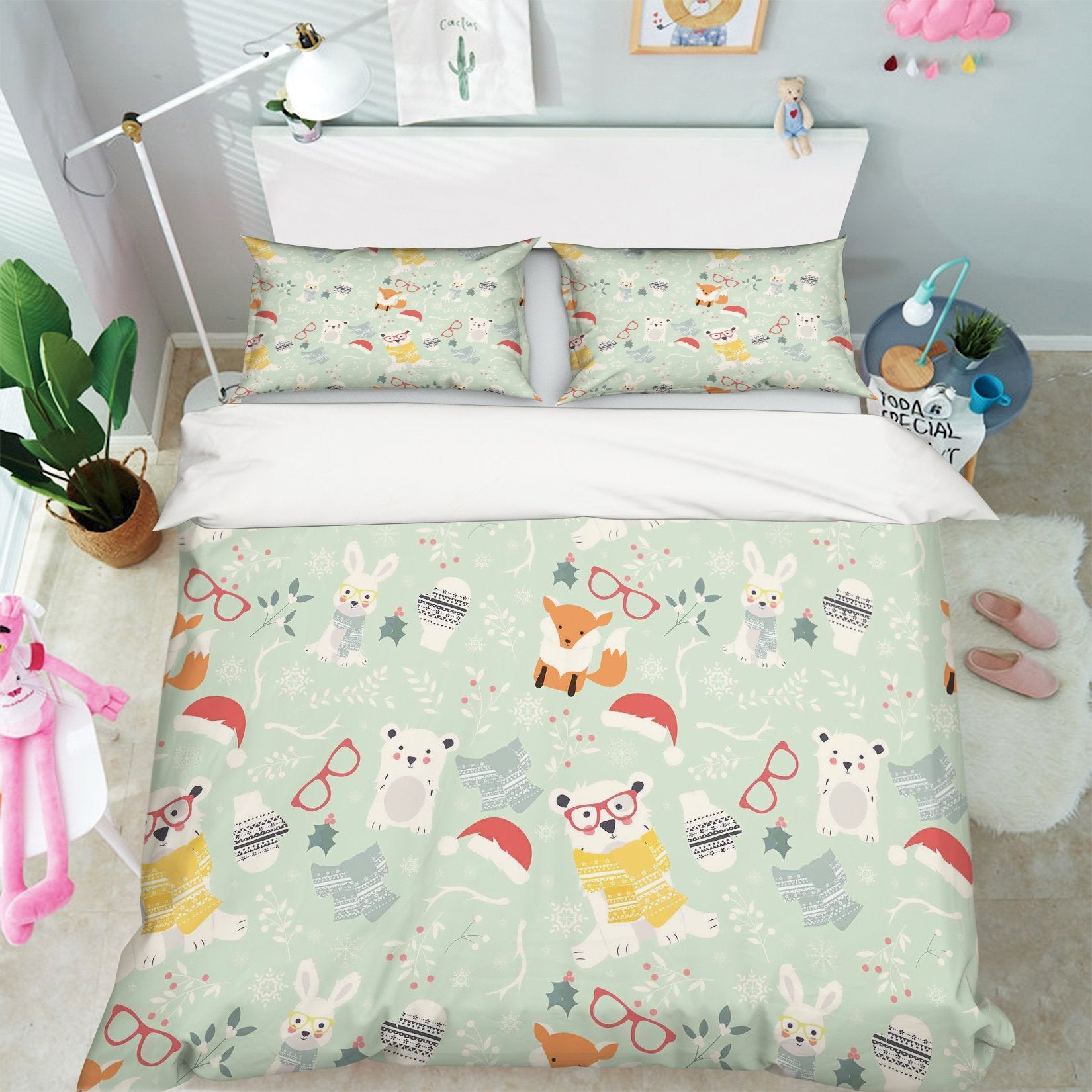 3D Rabbit Scarf 110 Bed Pillowcases Quilt Wallpaper AJ Wallpaper 