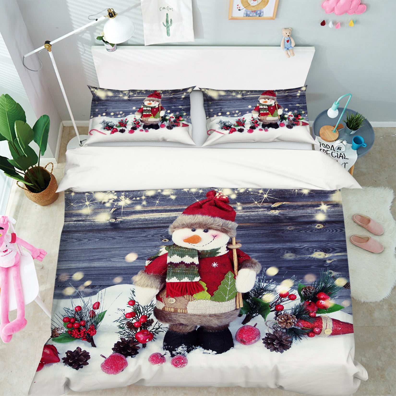 3D Snowman Doll 53028 Christmas Quilt Duvet Cover Xmas Bed Pillowcases