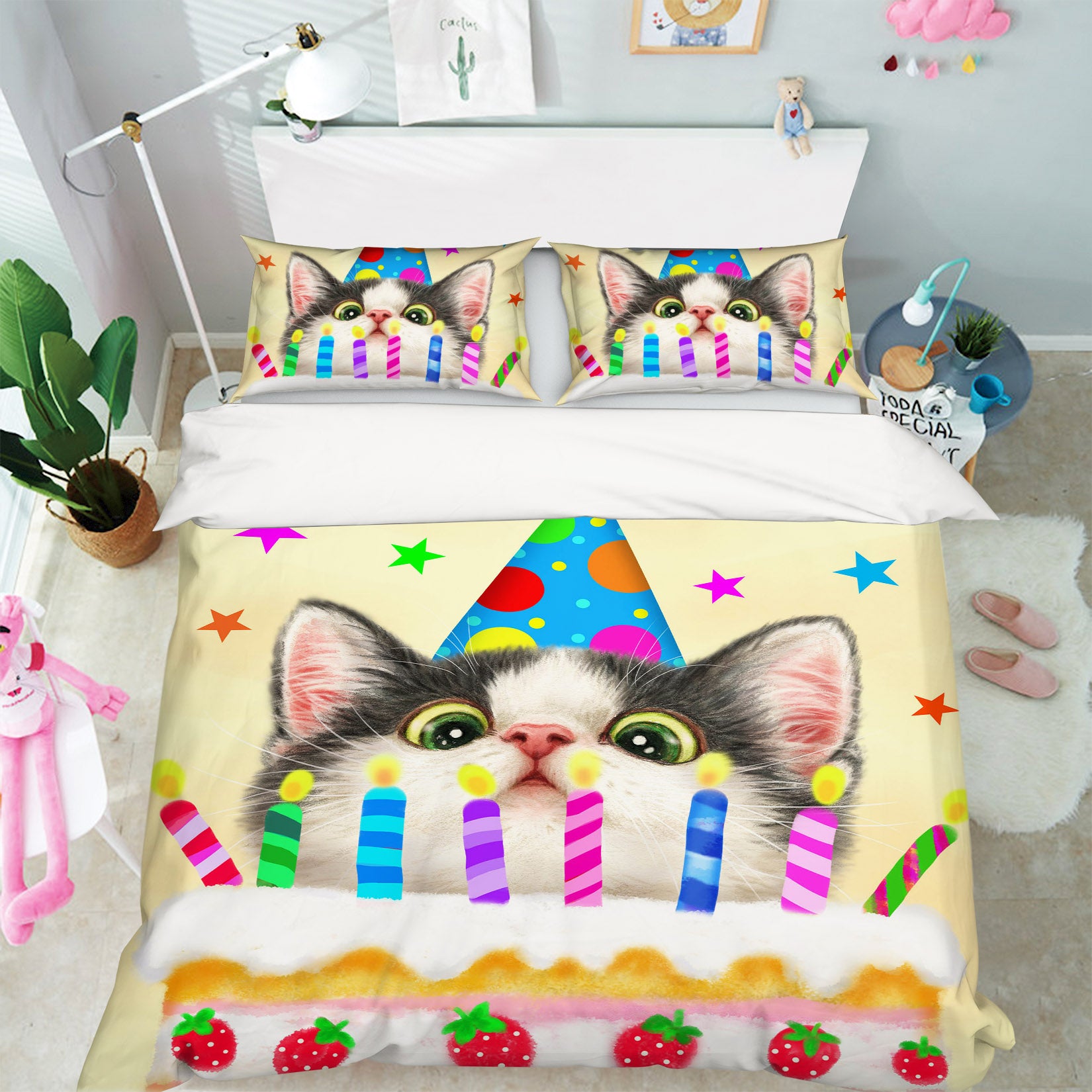 3D Birthday Cat 5817 Kayomi Harai Bedding Bed Pillowcases Quilt Cover Duvet Cover