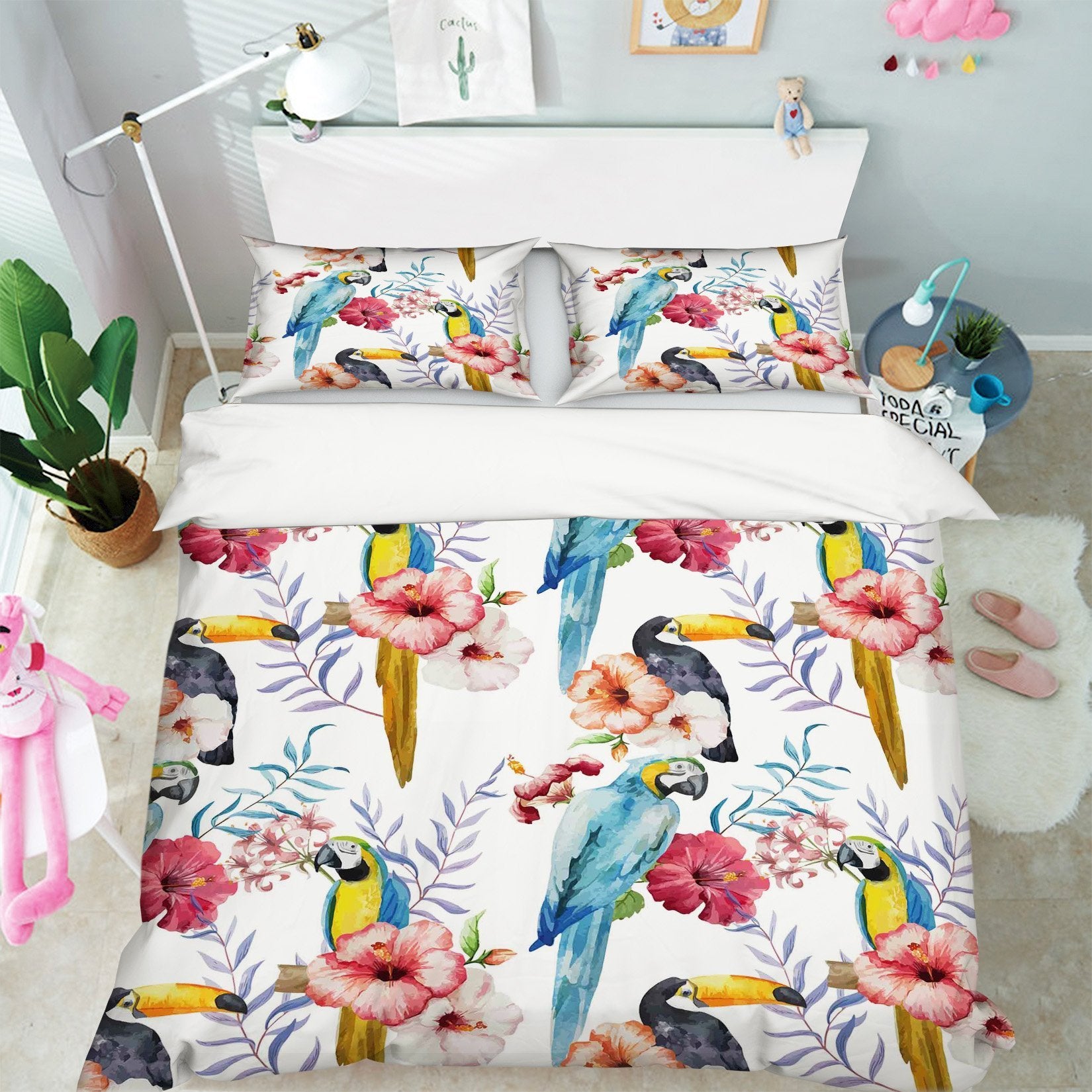 3D Parrot Flower 142 Bed Pillowcases Quilt Wallpaper AJ Wallpaper 