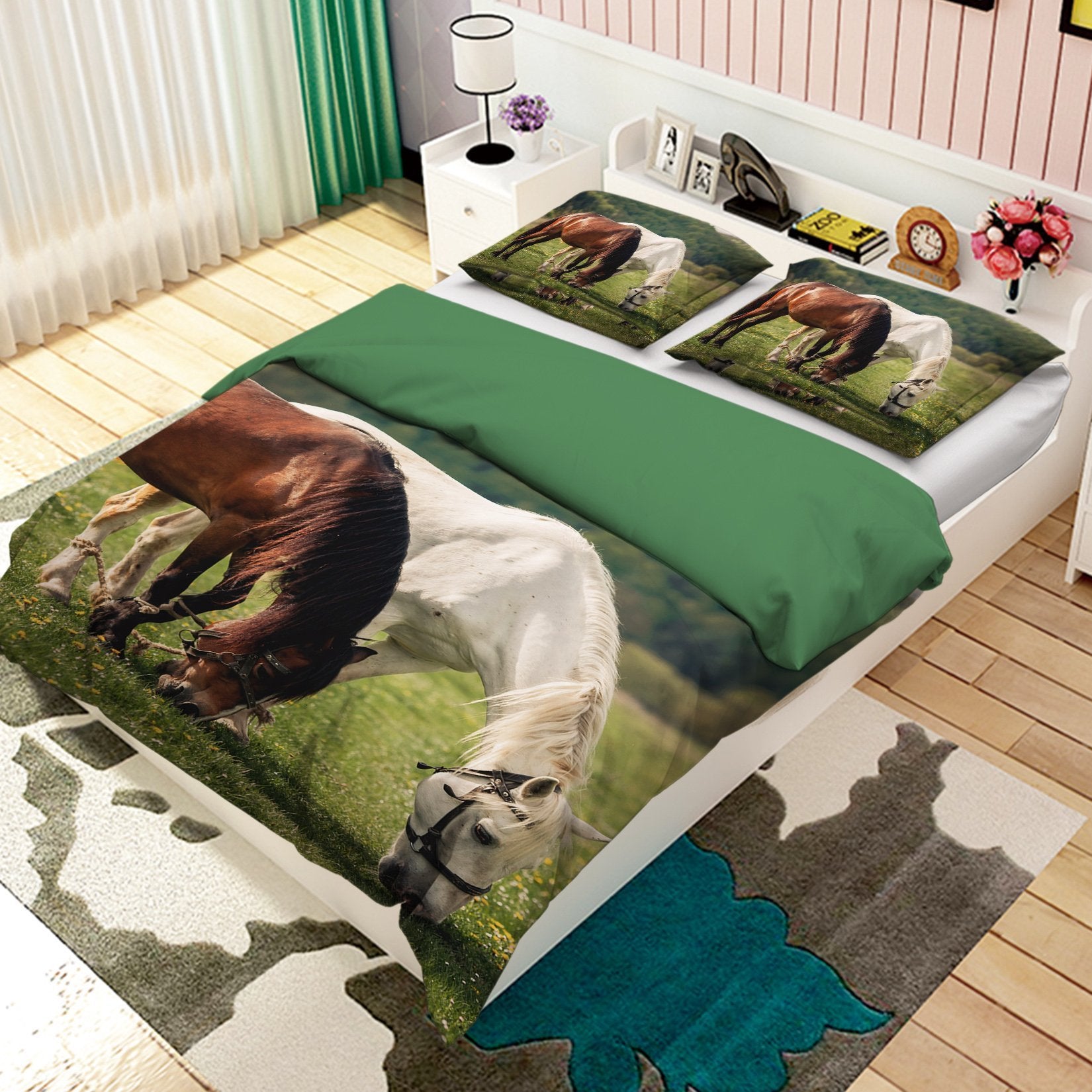 3D Horse grazing 1943 Bed Pillowcases Quilt Quiet Covers AJ Creativity Home 