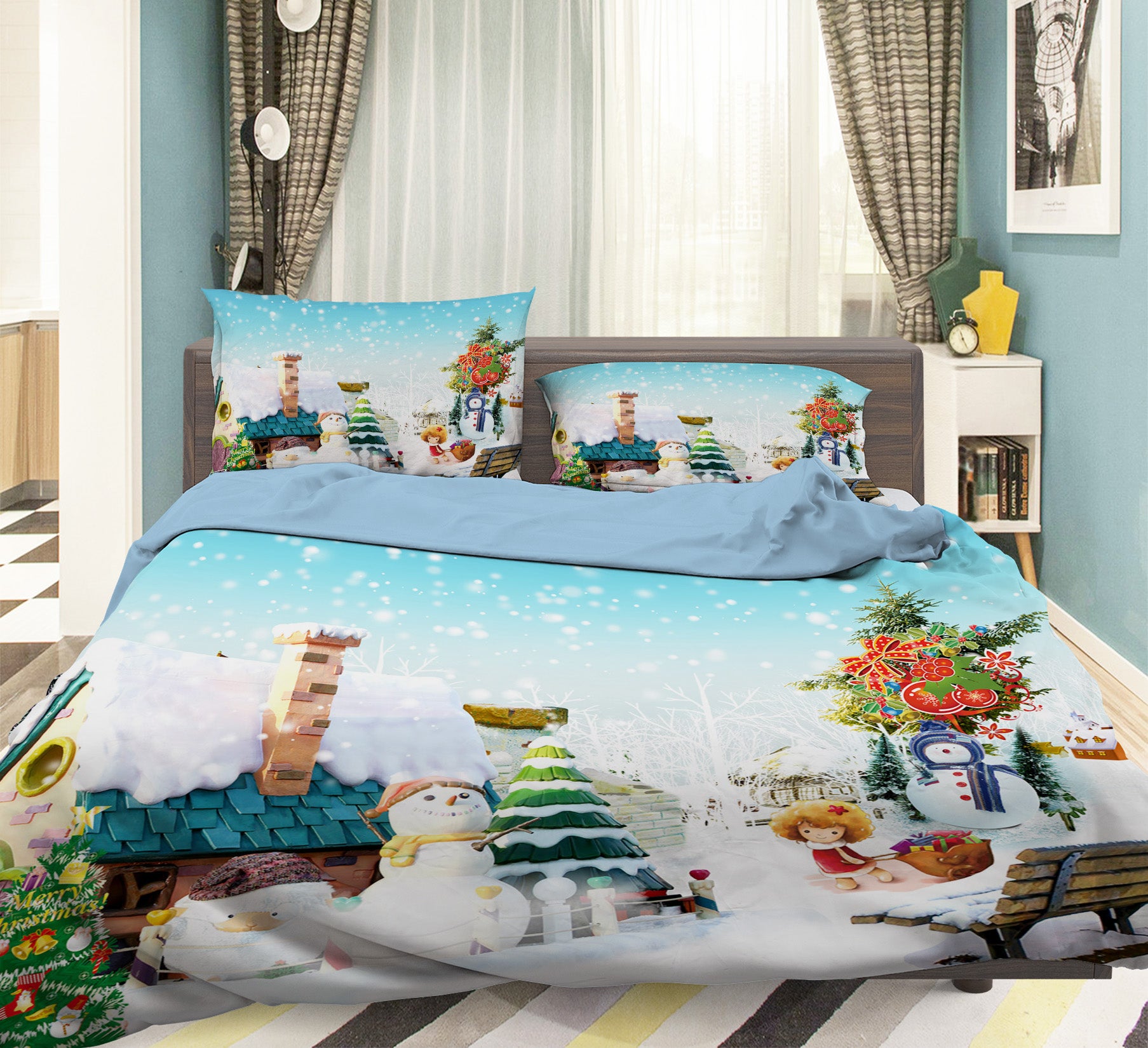 3D Snowman 31101 Christmas Quilt Duvet Cover Xmas Bed Pillowcases