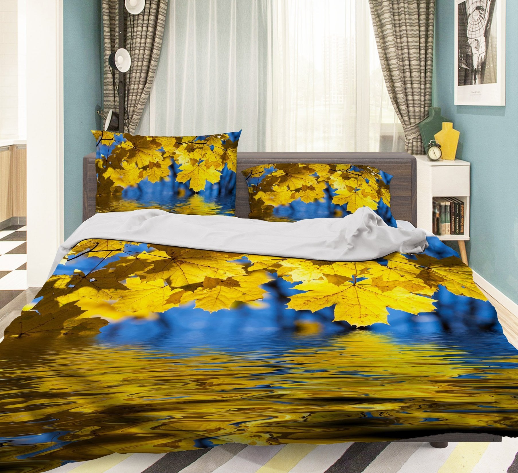 3D Maple Leaf Water 073 Bed Pillowcases Quilt Wallpaper AJ Wallpaper 