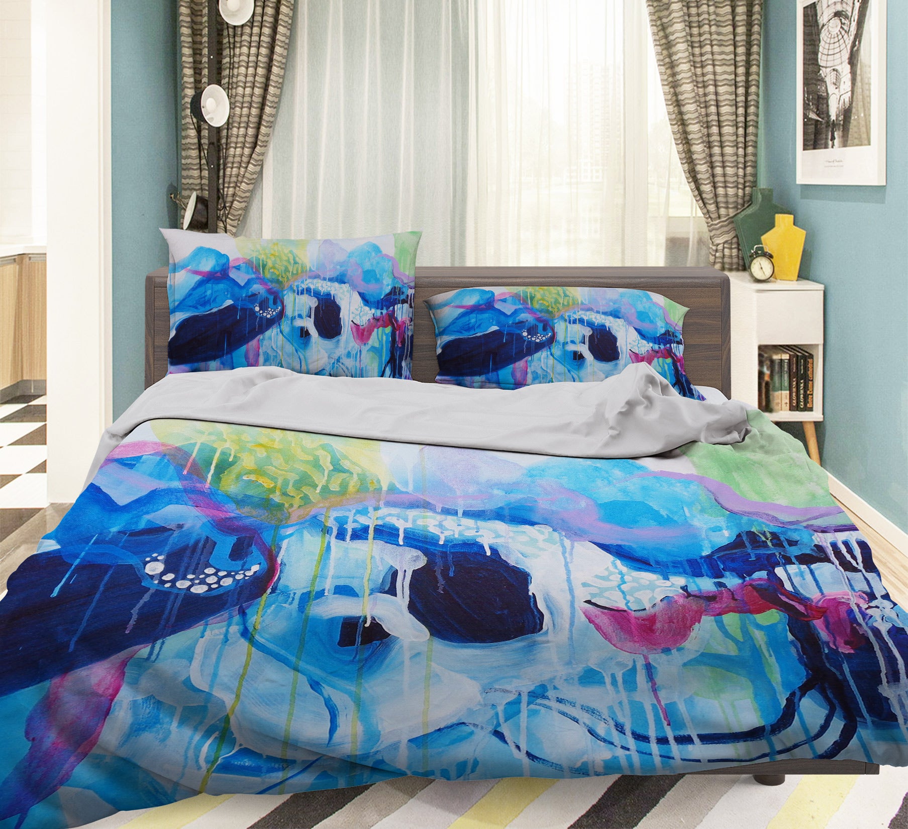 3D Blue Watercolor 1129 Misako Chida Bedding Bed Pillowcases Quilt