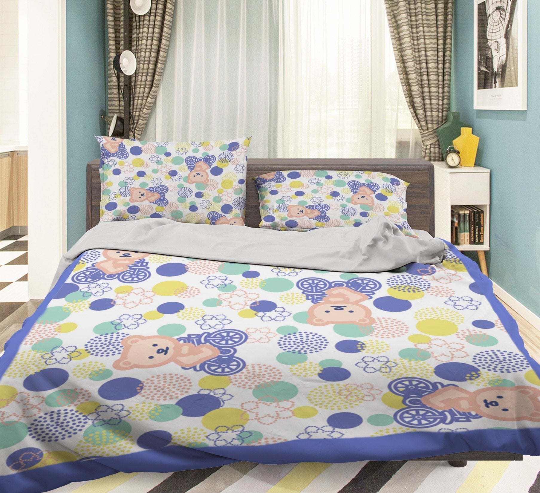 3D Cycling Bear 180 Bed Pillowcases Quilt Wallpaper AJ Wallpaper 