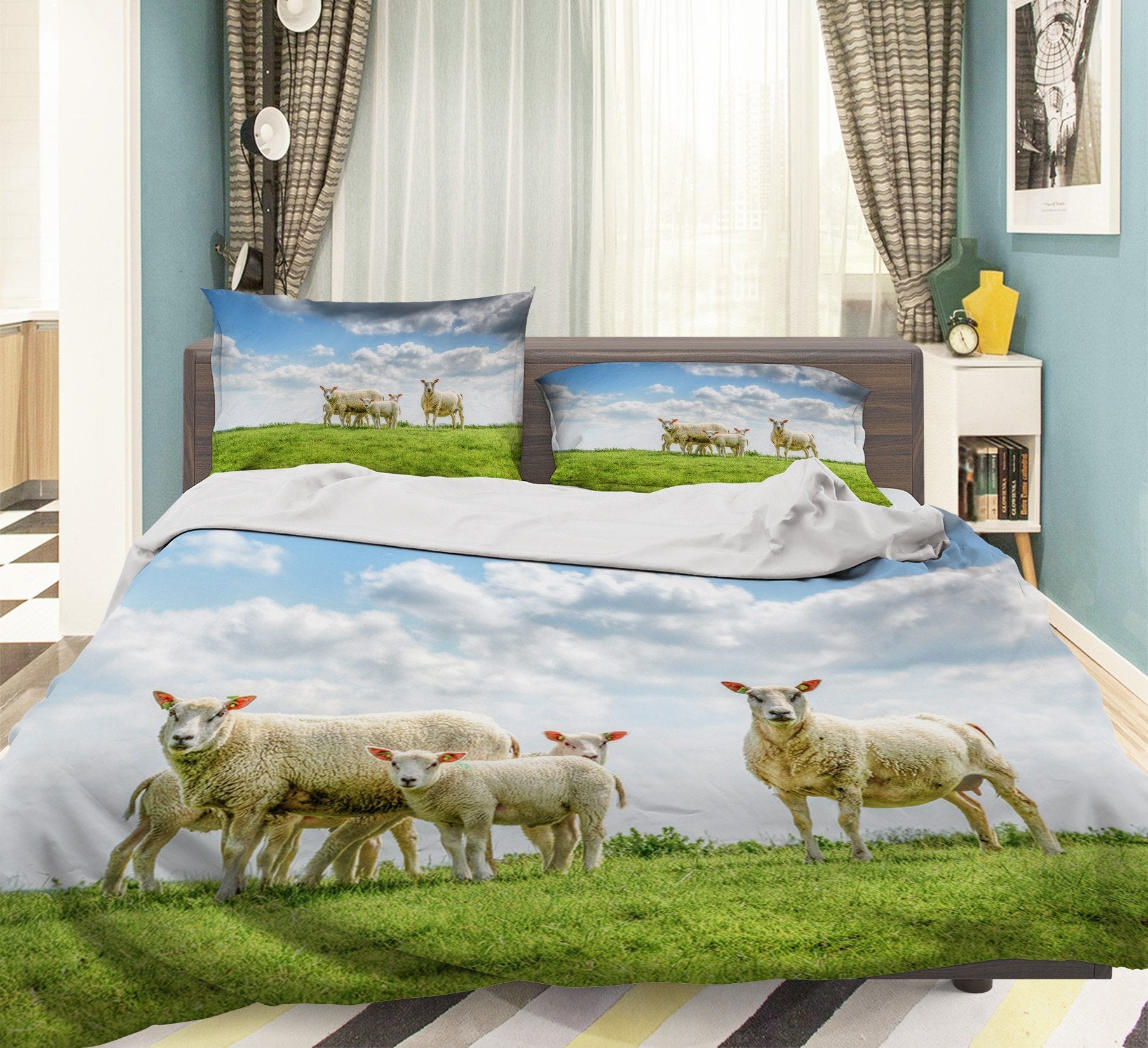 3D Sheep Grassland 1993 Bed Pillowcases Quilt Quiet Covers AJ Creativity Home 