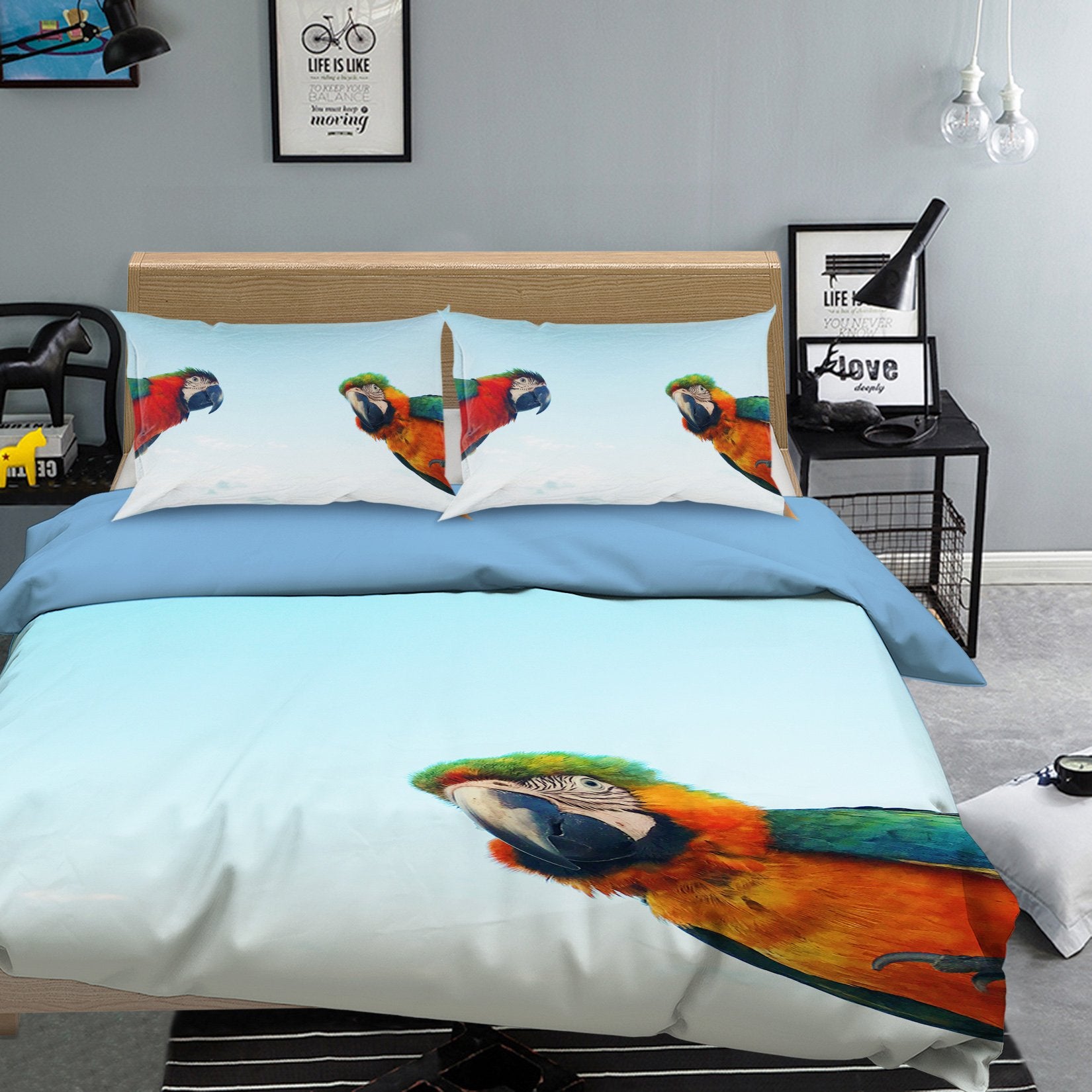 3D Blue Sky Parrot 1902 Bed Pillowcases Quilt Quiet Covers AJ Creativity Home 