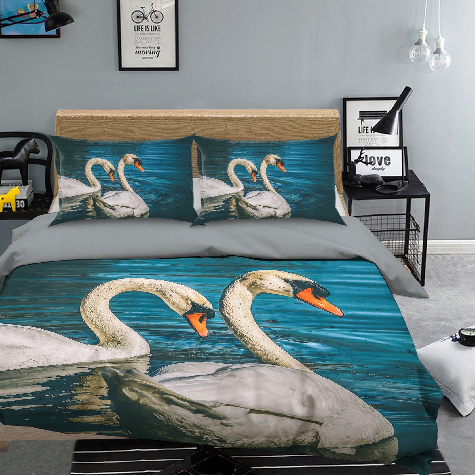 3D Goose Swimming 1998 Bed Pillowcases Quilt Quiet Covers AJ Creativity Home 