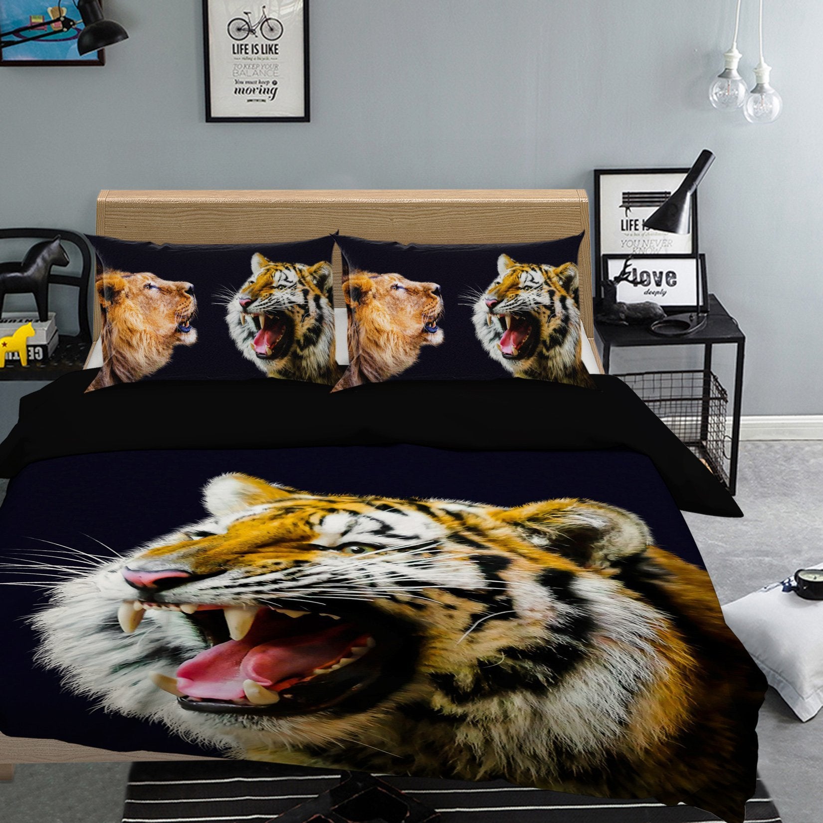 3D Tiger Mouth 1918 Bed Pillowcases Quilt Quiet Covers AJ Creativity Home 