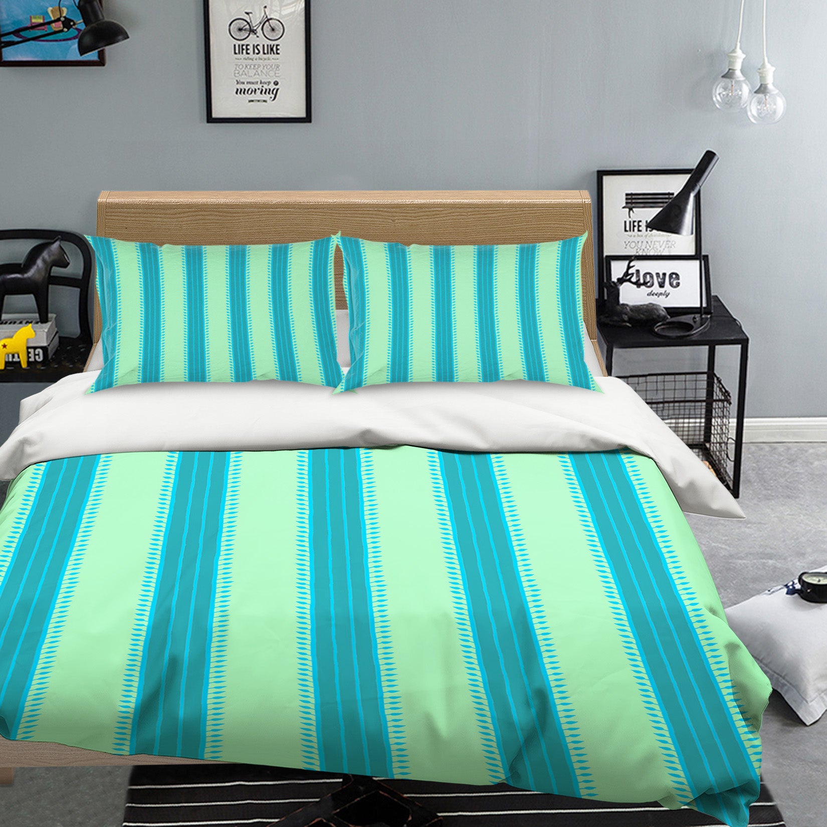 3D Green Vertical Stripes 079 Bed Pillowcases Quilt