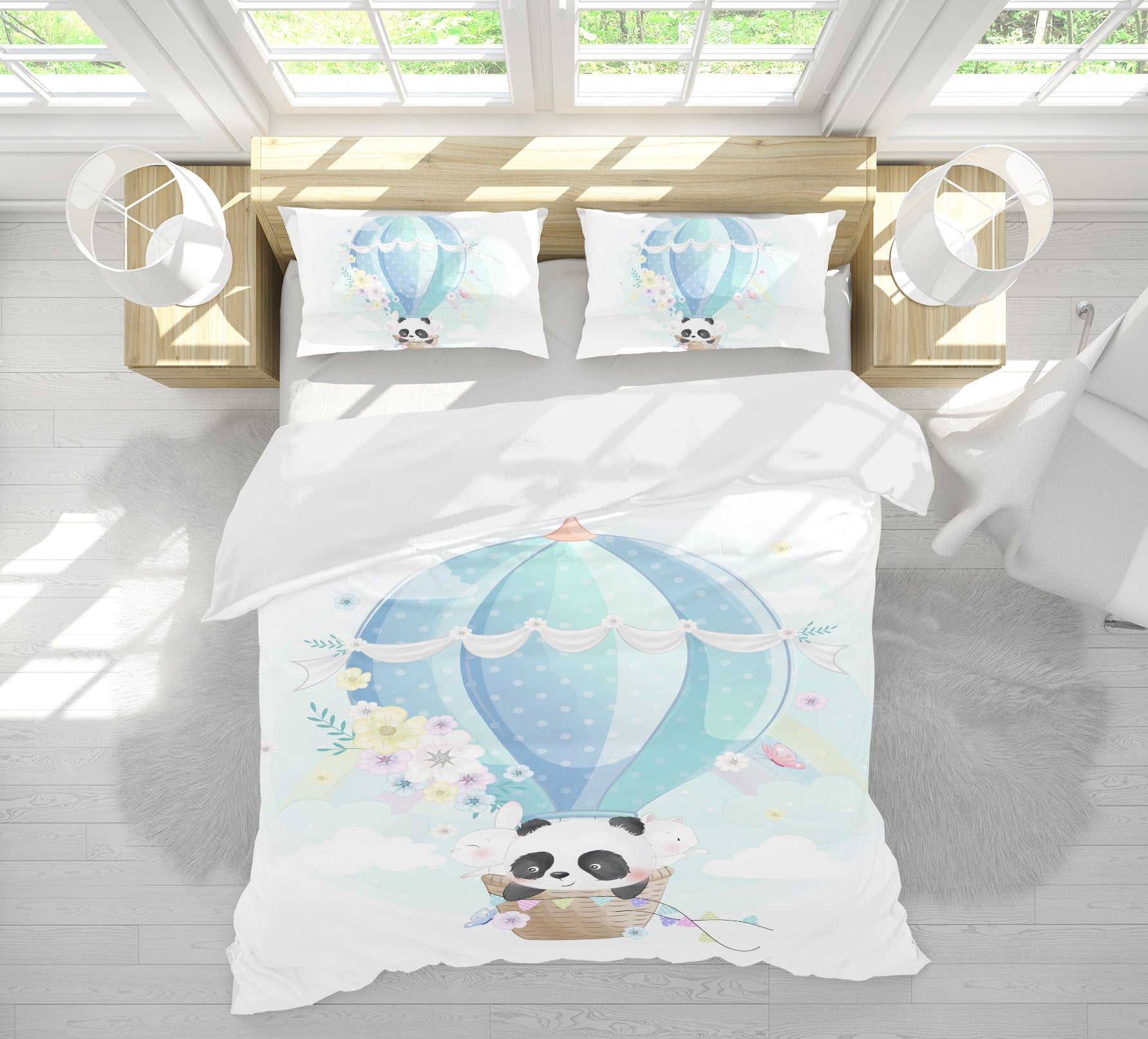 3D Hot Air Balloon Panda 64016 Bed Pillowcases Quilt