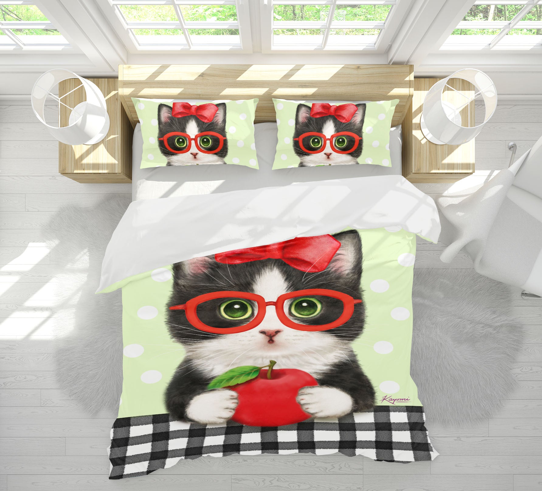 3D Apple Cat 5871 Kayomi Harai Bedding Bed Pillowcases Quilt Cover Duvet Cover