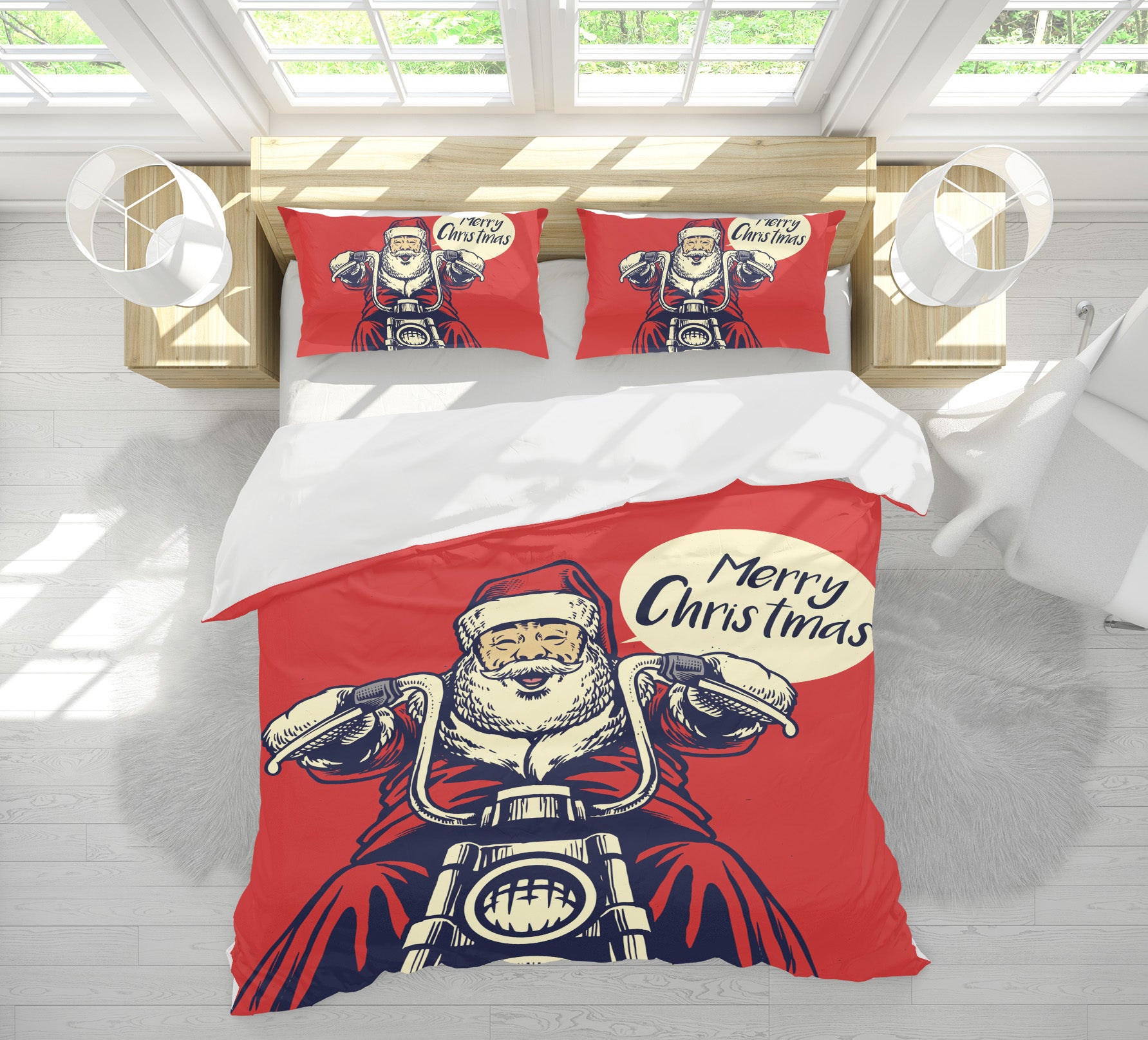 3D Motorcycle Santa 64035 Bed Pillowcases Quilt