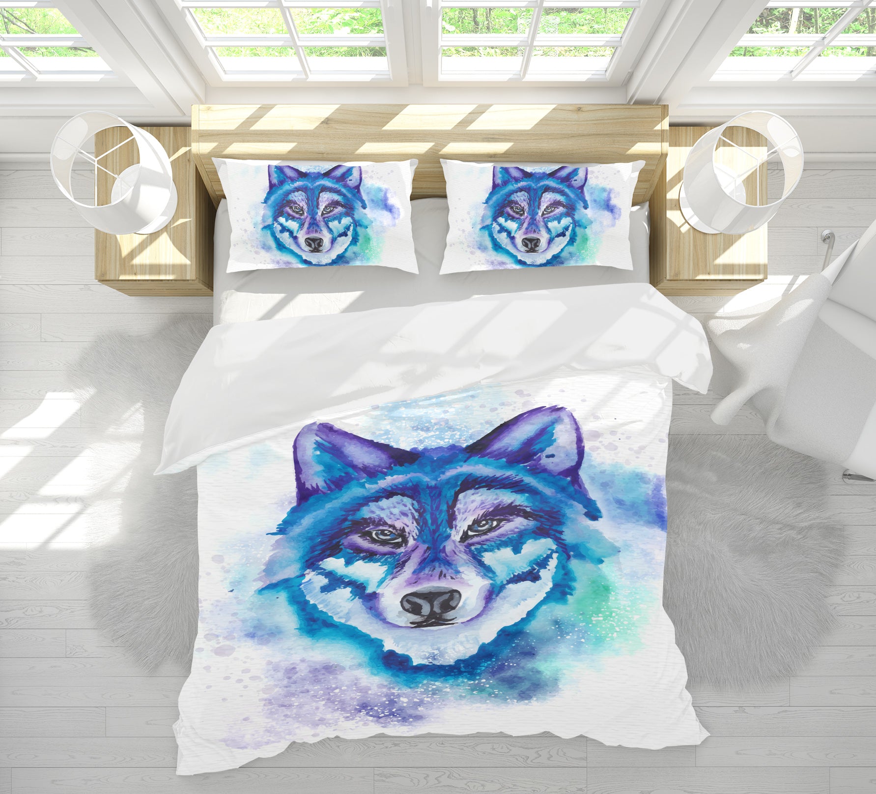 3D Blue Wolf 67017 Bed Pillowcases Quilt