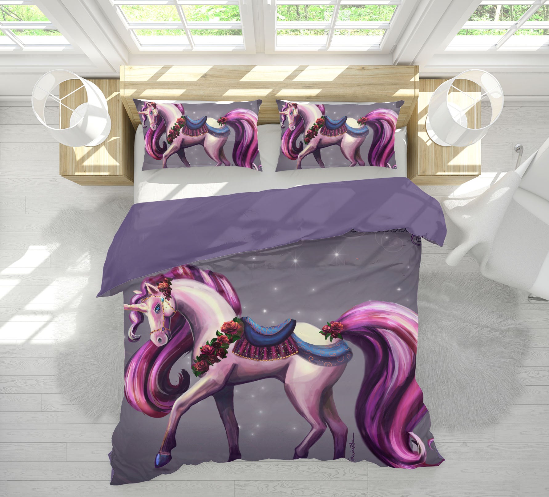 3D Unicorn Queen 118 Rose Catherine Khan Bedding Bed Pillowcases Quilt