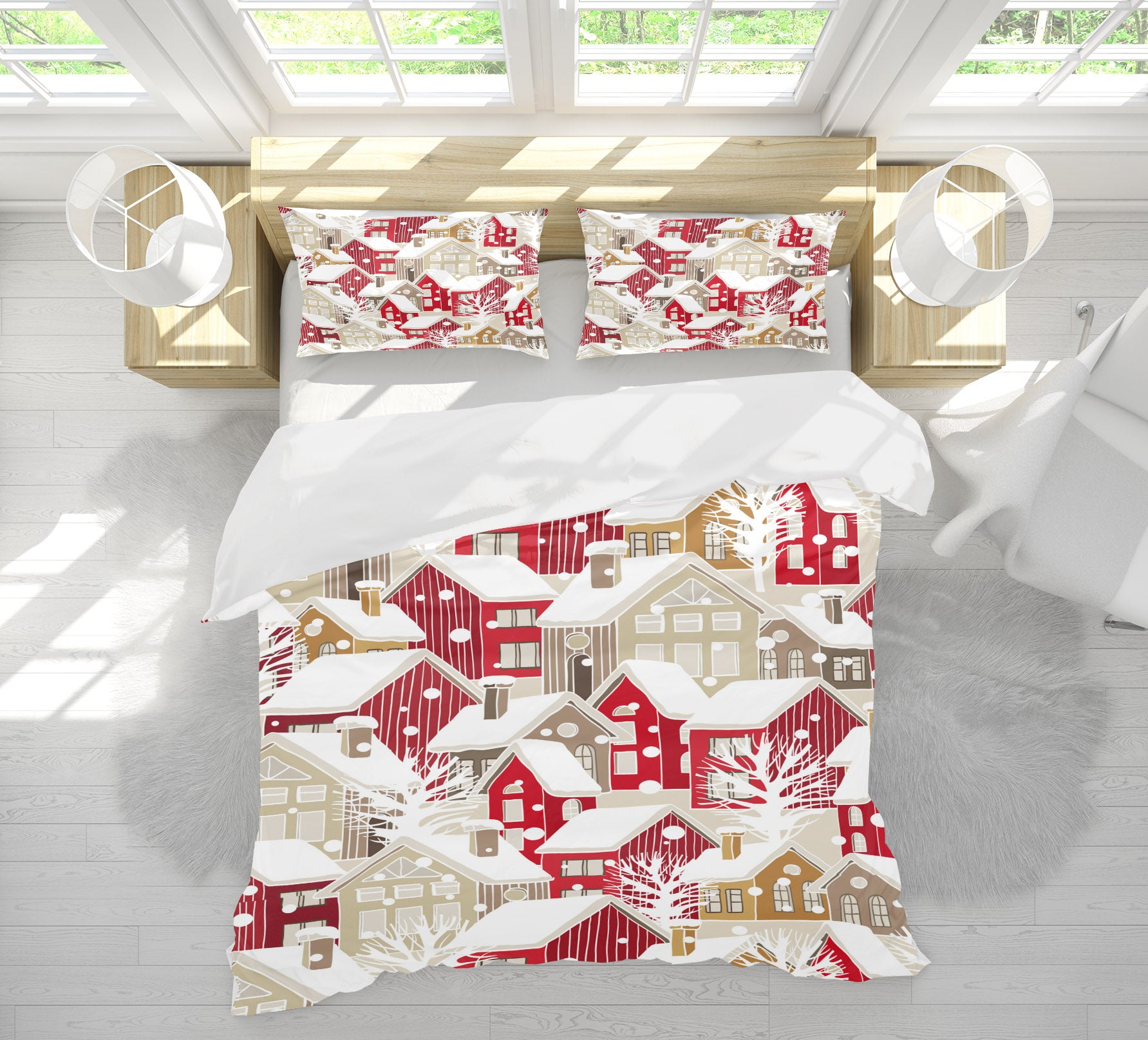 3D Red Snow House 53014 Christmas Quilt Duvet Cover Xmas Bed Pillowcases