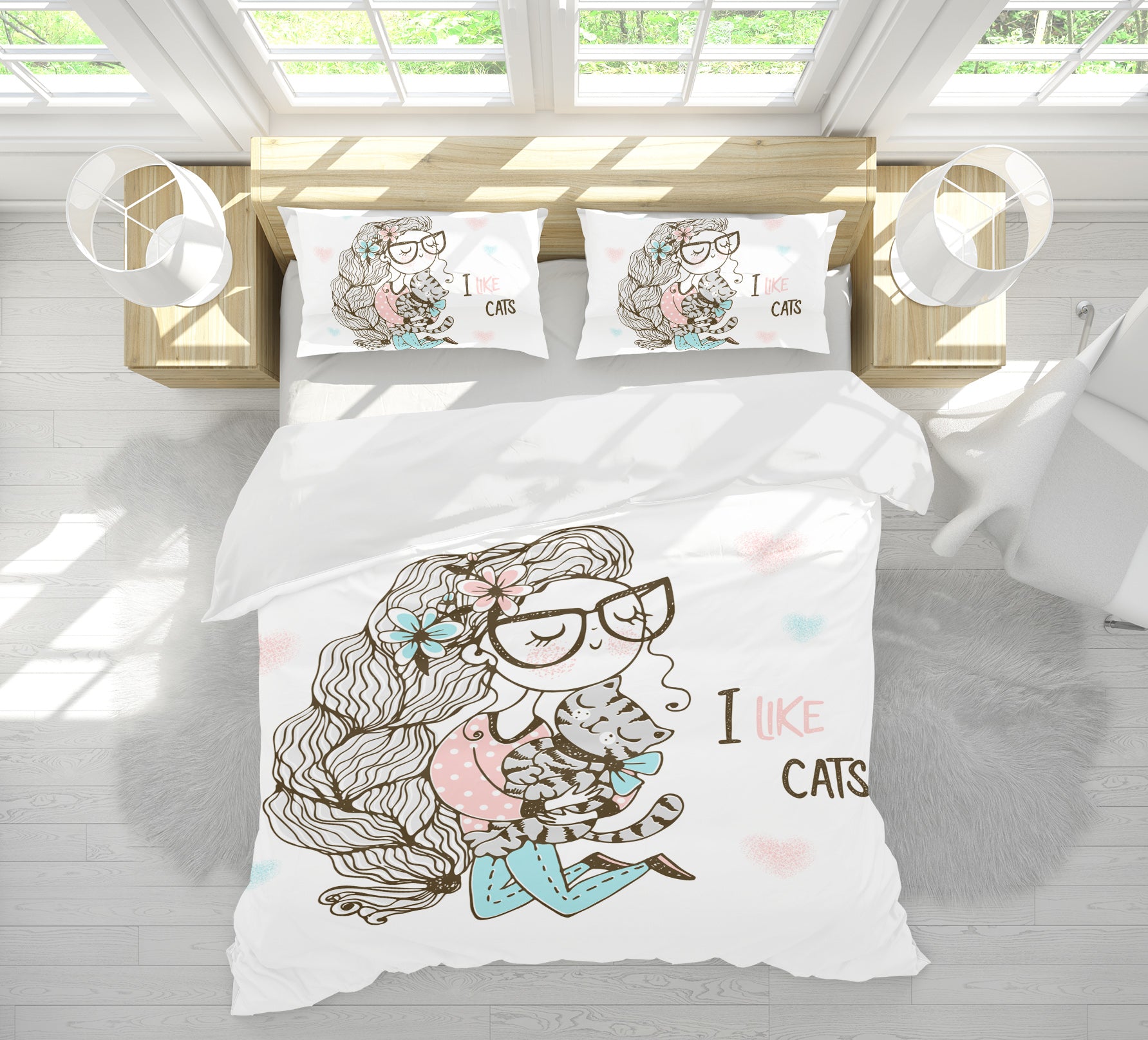 3D Girl Long Hair Glasses 67009 Bed Pillowcases Quilt