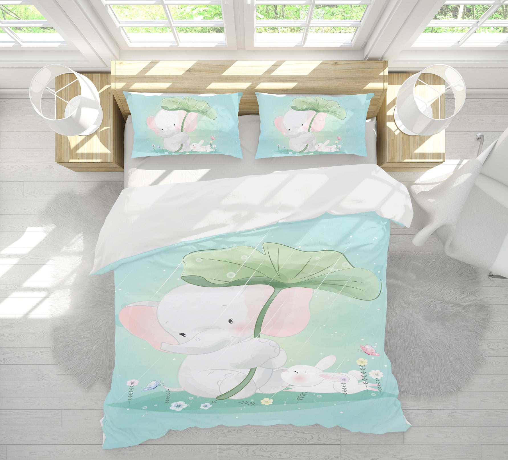 3D Rabbit Lotus 63229 Bed Pillowcases Quilt