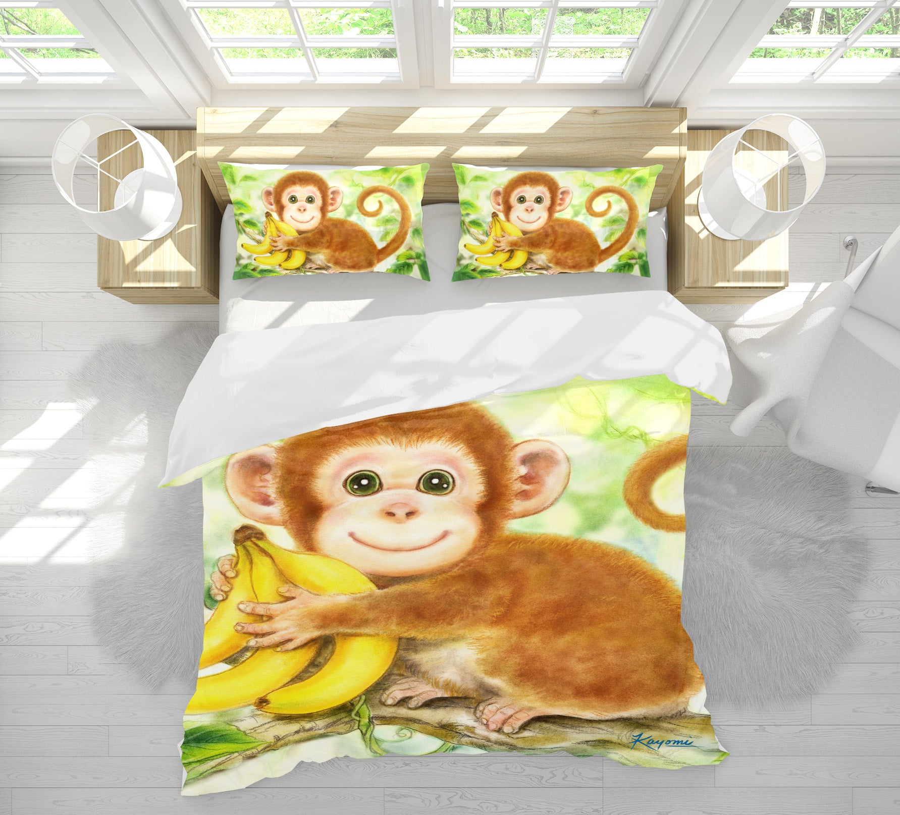 3D Cute Monkey Banana 5805 Kayomi Harai Bedding Bed Pillowcases Quilt Cover Duvet Cover