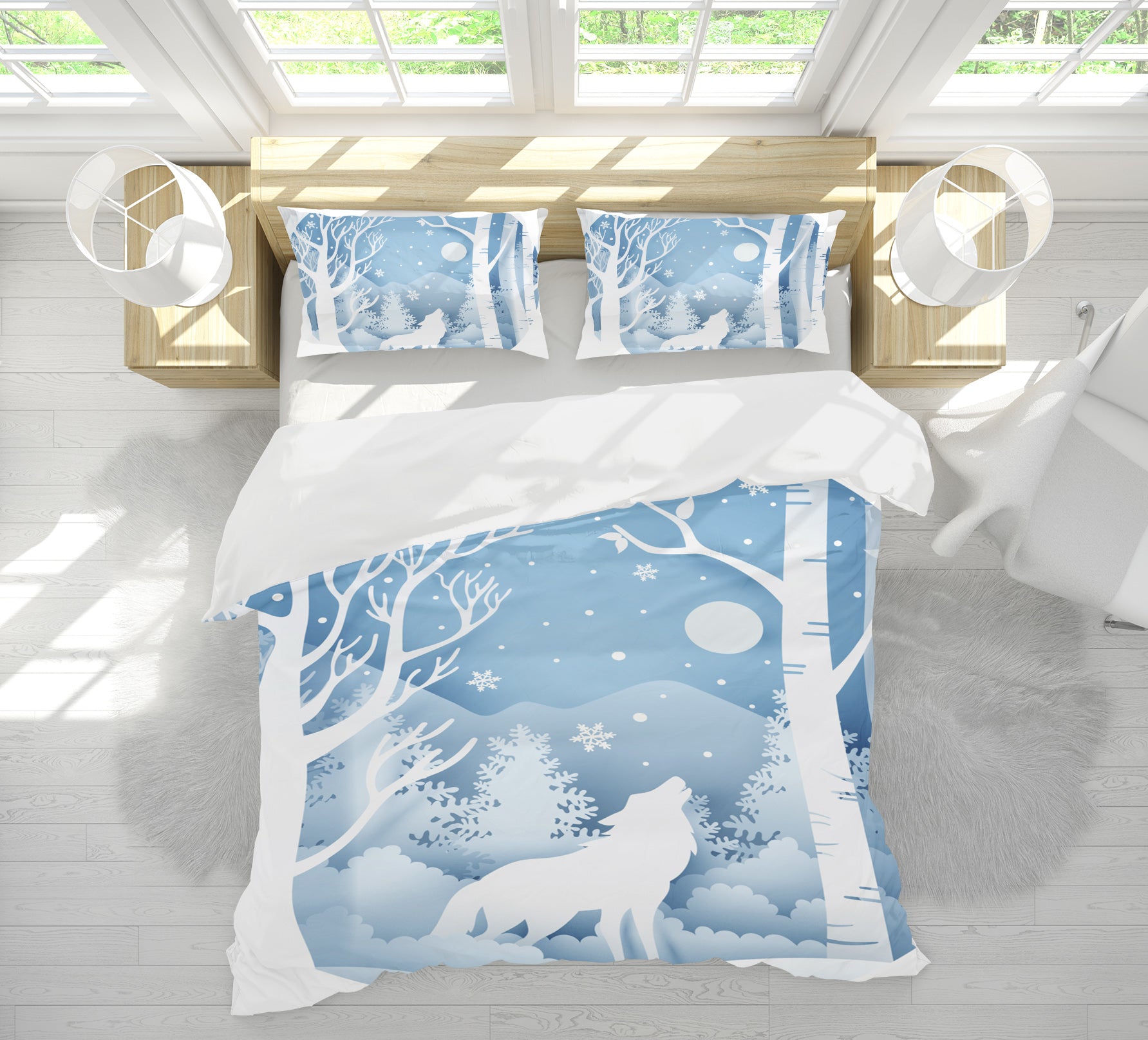 3D Snow Tree Wolf 64012 Bed Pillowcases Quilt