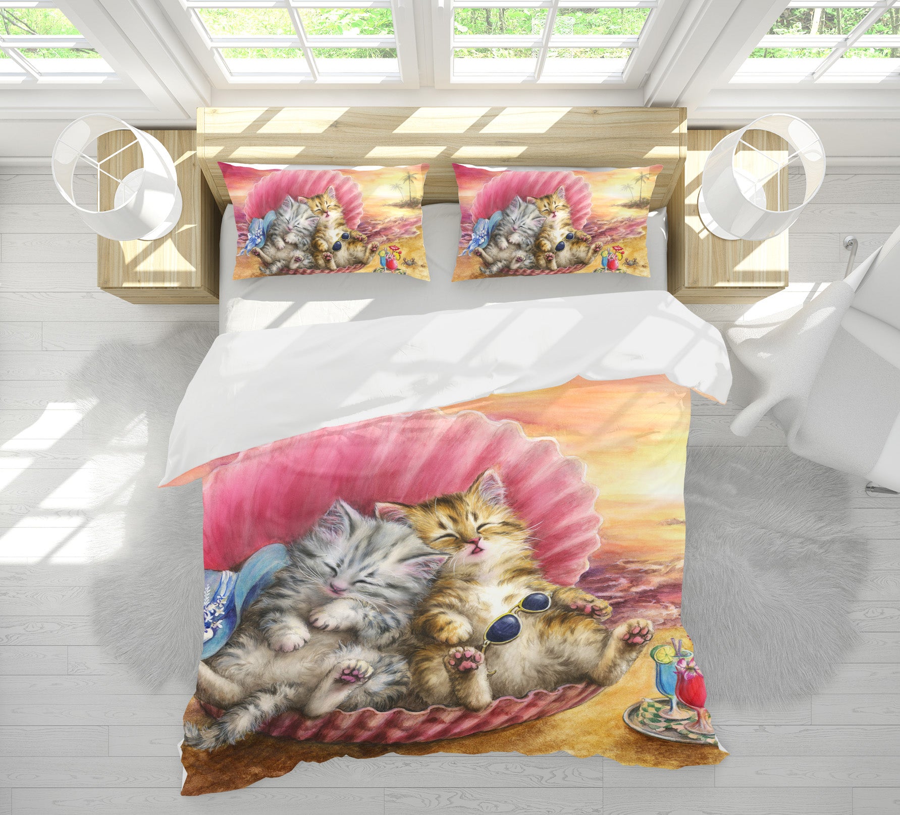 3D Pink Shell Cat 5836 Kayomi Harai Bedding Bed Pillowcases Quilt Cover Duvet Cover