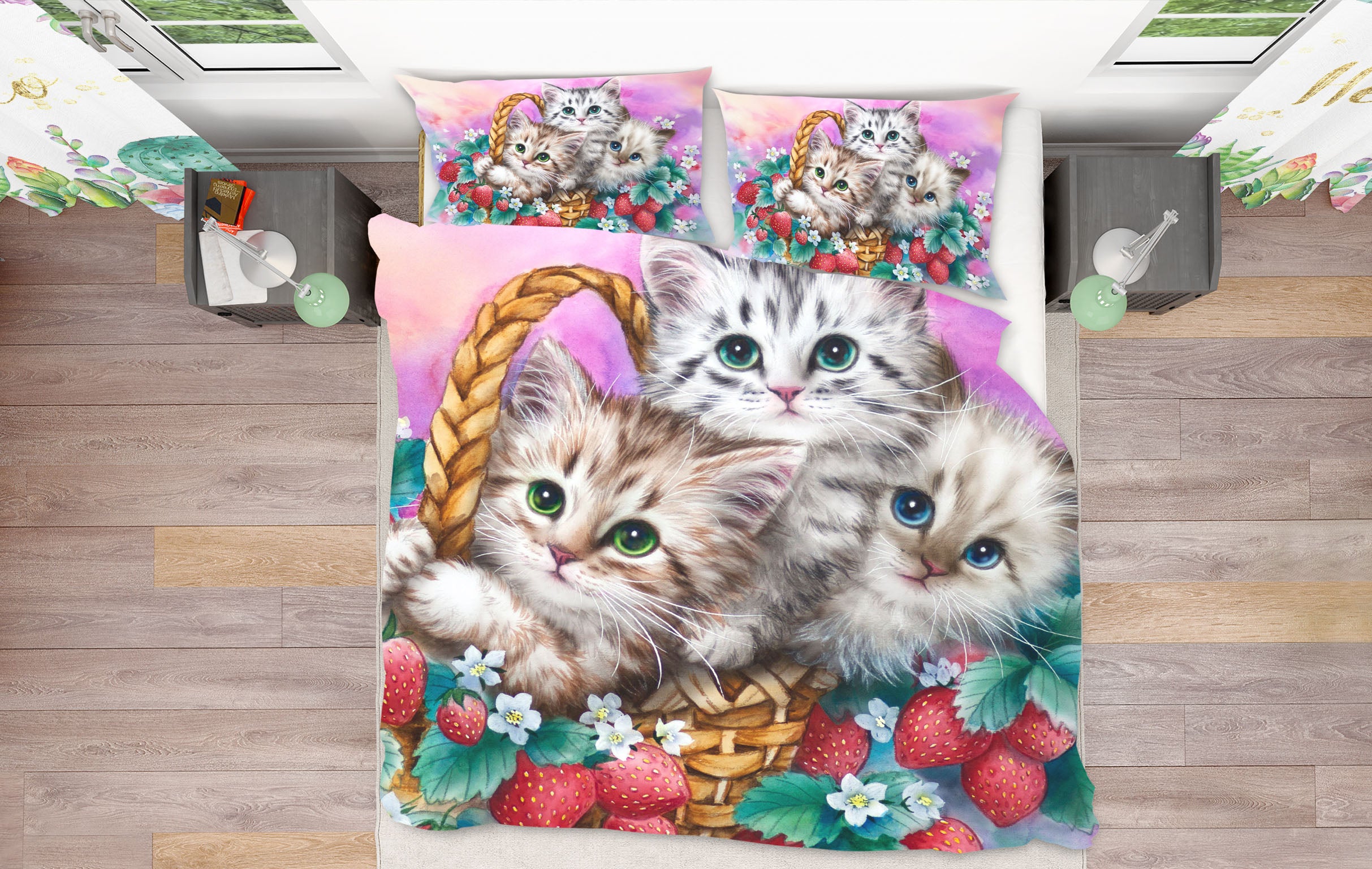 3D Strawberry Cat 5858 Kayomi Harai Bedding Bed Pillowcases Quilt Cover Duvet Cover