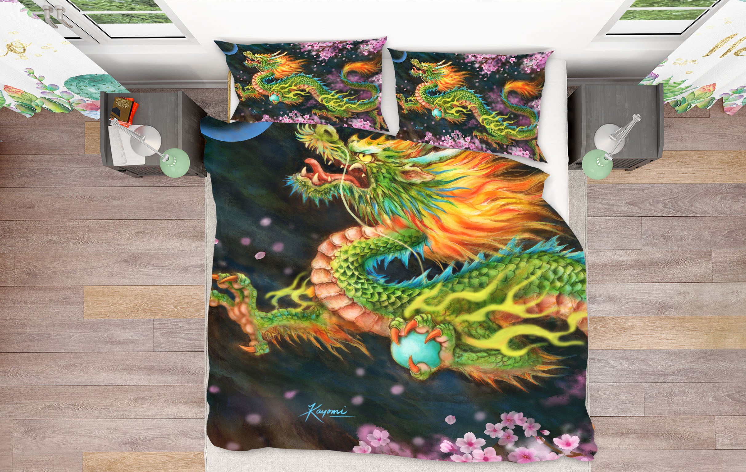 3D Peach Blossom Dragon 5925 Kayomi Harai Bedding Bed Pillowcases Quilt Cover Duvet Cover