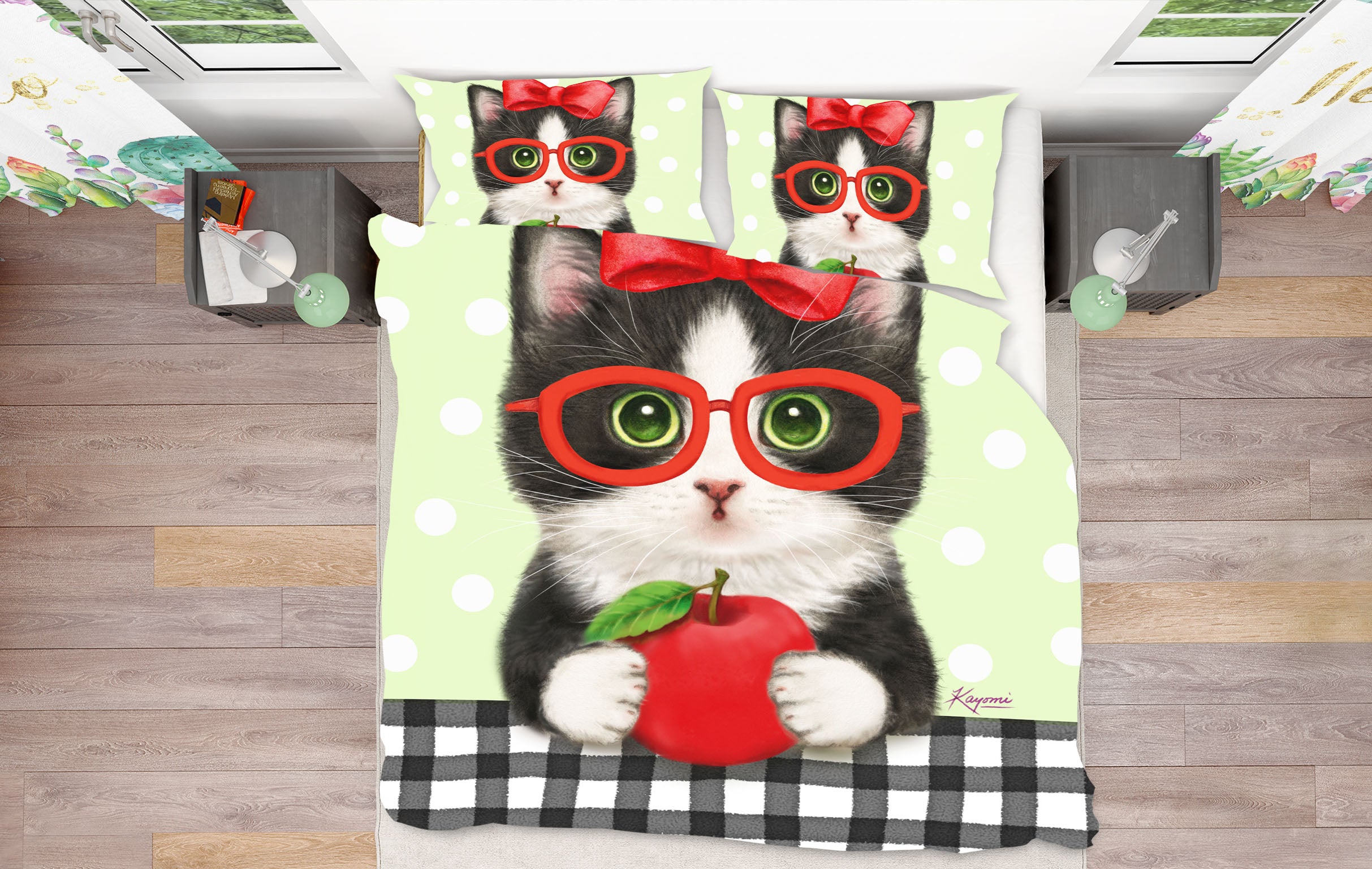 3D Apple Cat 5871 Kayomi Harai Bedding Bed Pillowcases Quilt Cover Duvet Cover