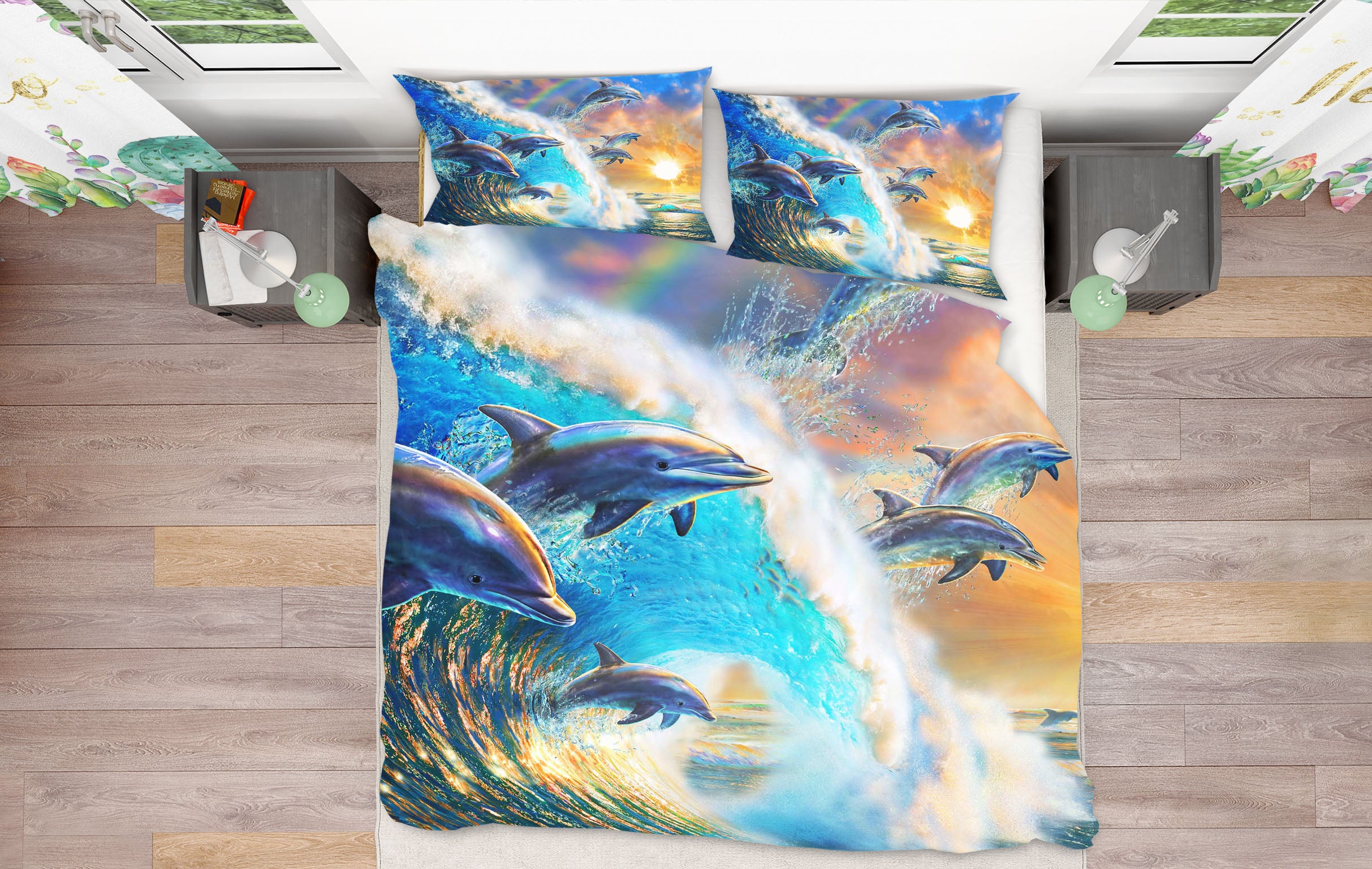 3D Dolphin Wave 2120 Adrian Chesterman Bedding Bed Pillowcases Quilt